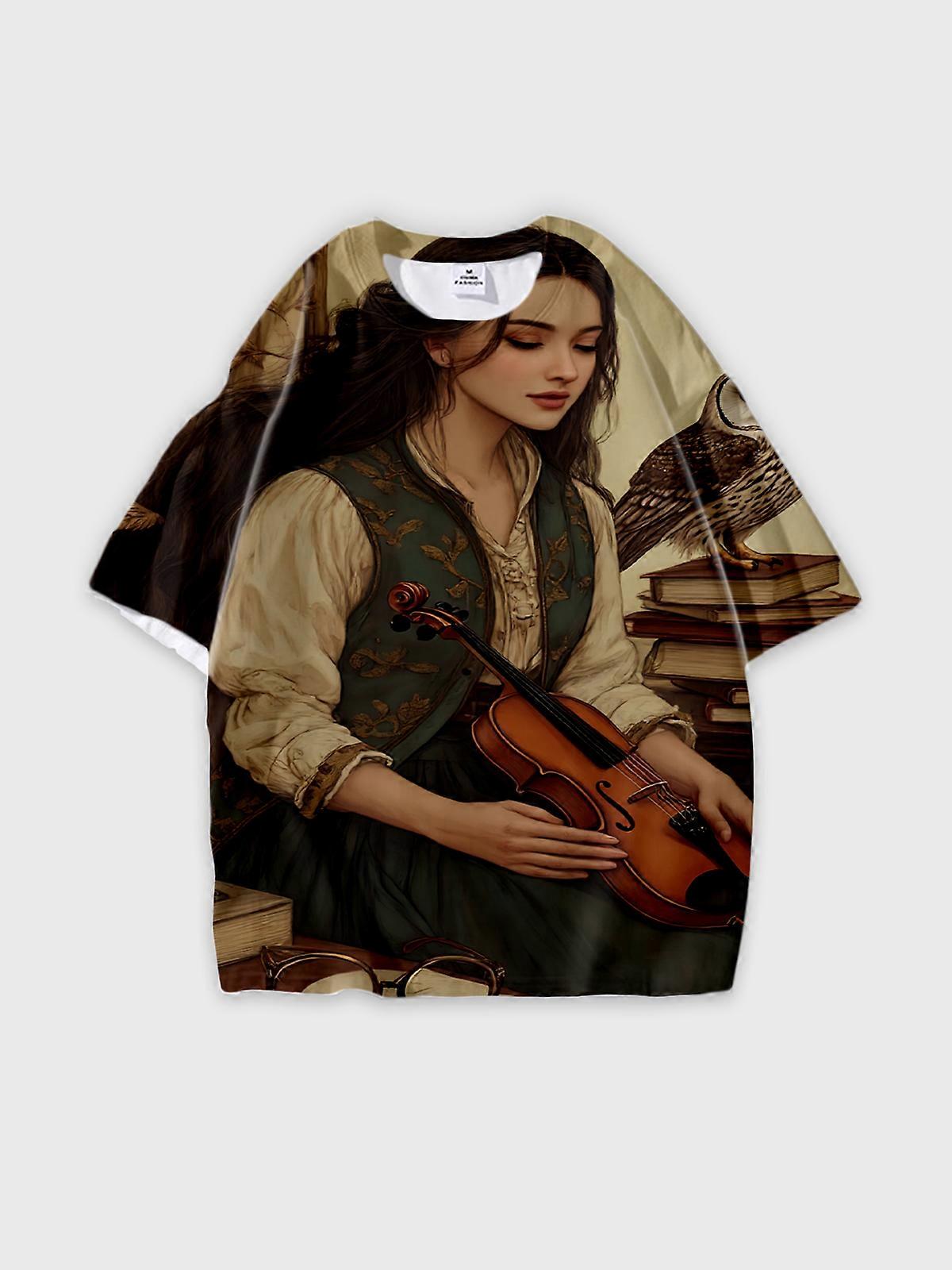 T-Shirt Round Neck, Loose Short Sleeve Pattern Graphic Tee, Unisex Summer Casual Top W2085