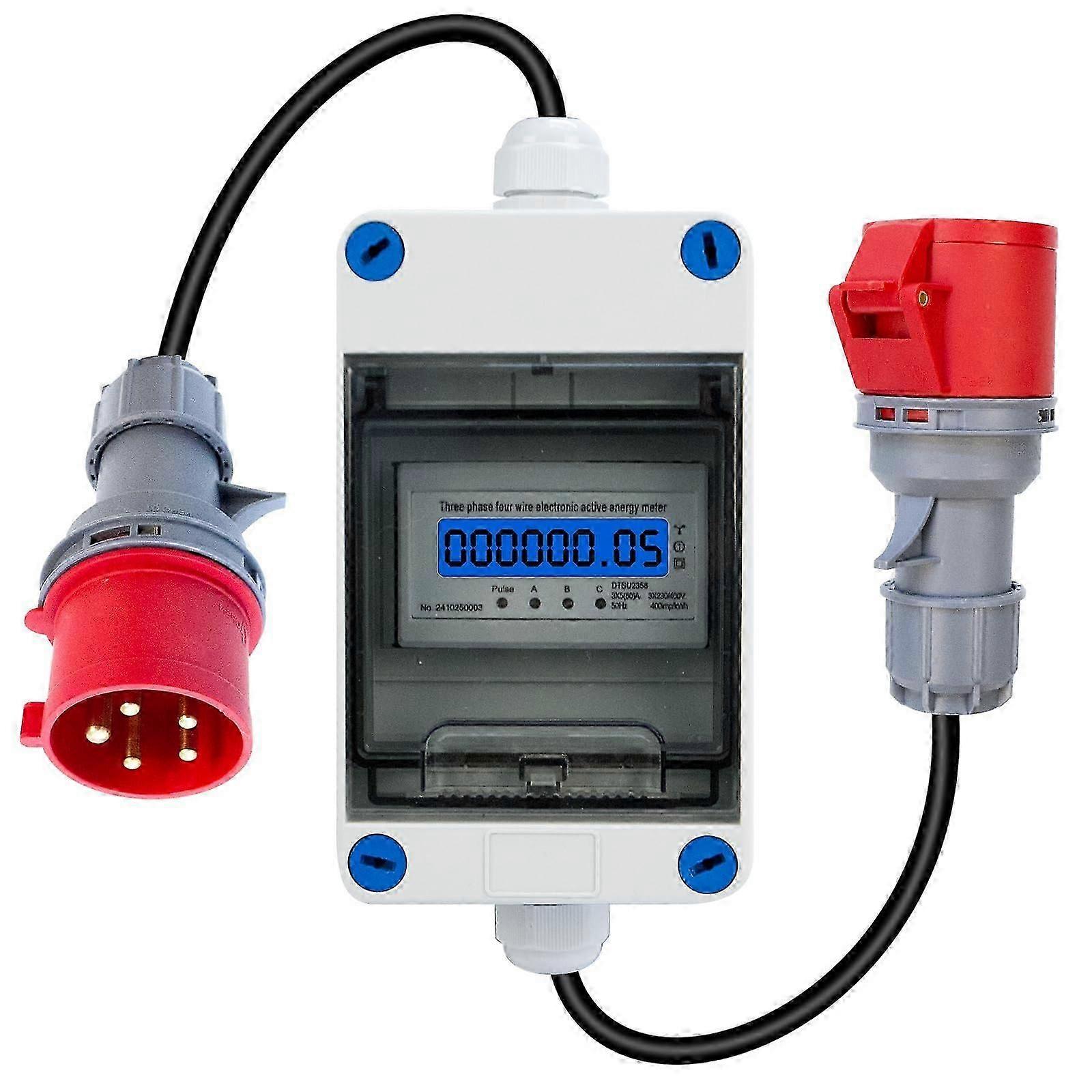 Mobile Electricity Meter, 3 Phase 32a 400v With 5g 2.5 Cee Plug And Coupling Ref: 6709