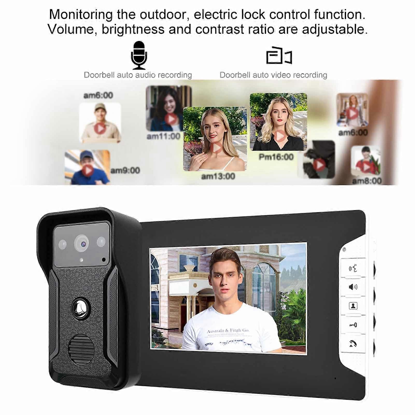 7inch Wired Color Video Intercom Doorbell with Night Vision & Rainproof