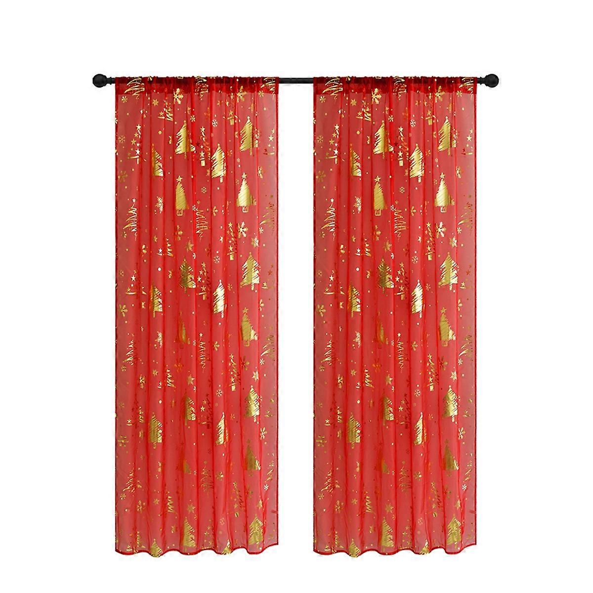 2 Pc Christmas Sheer Curtains with Snowflake Print Window Curtains for Living Room 52"W X 94.9"L