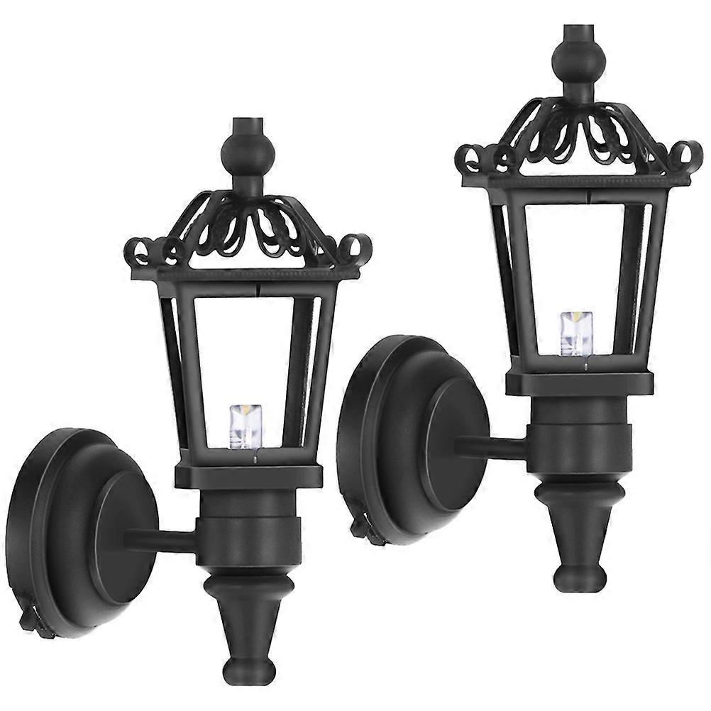 Dollhouse Wall Lamp Black Mini Furniture Model Lamp 2Pcs for Home