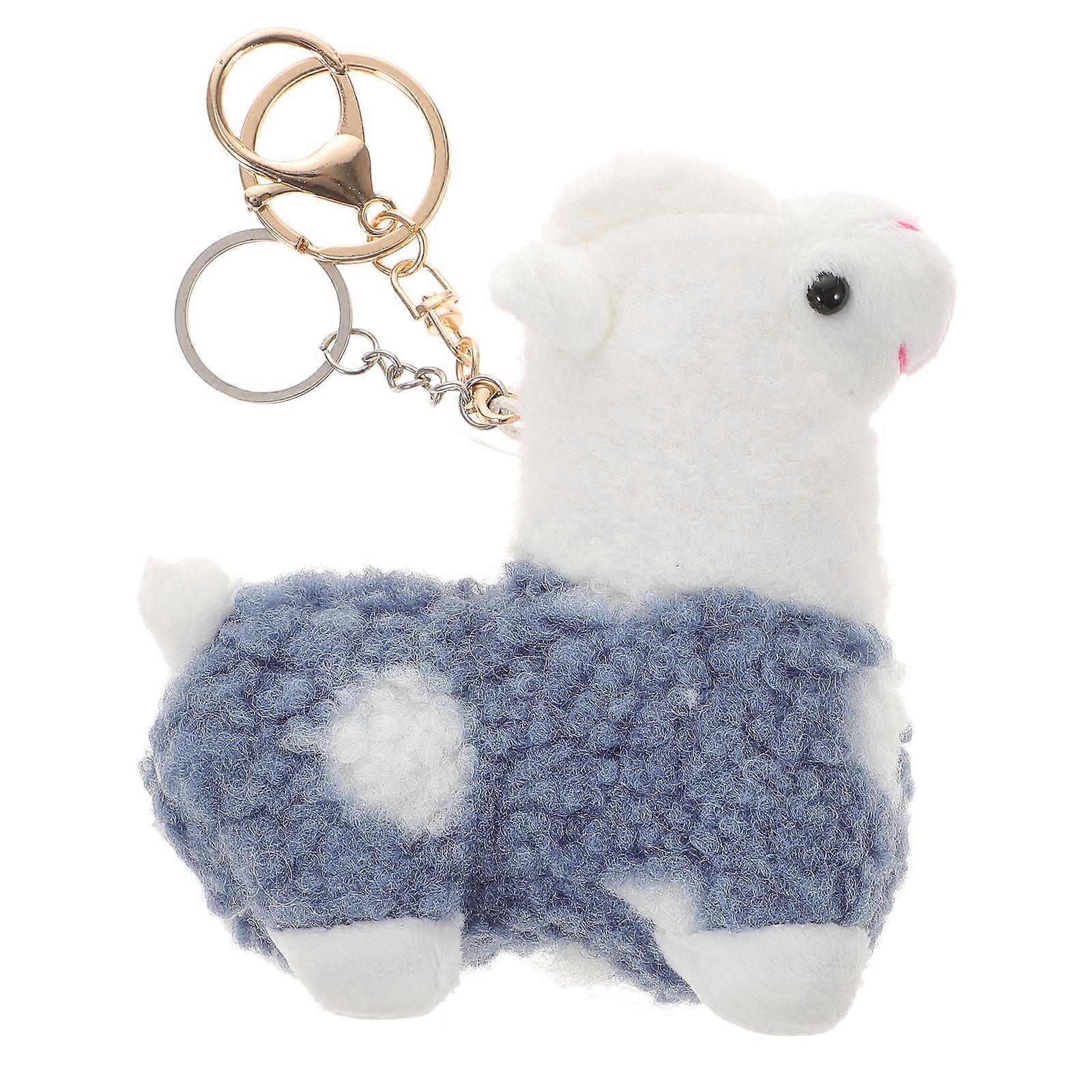 Decorative Blue Plush Alpaca Key Chain Pendant for Decor 4Pcs