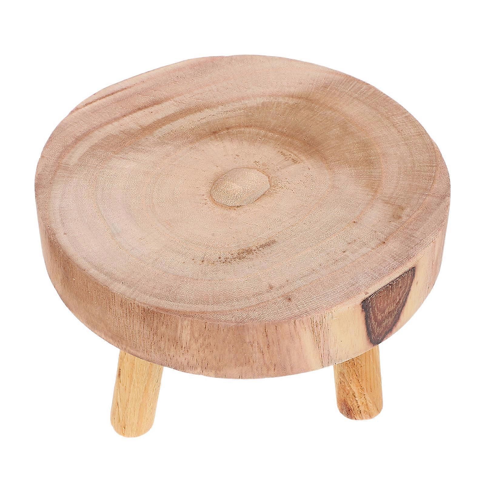 Ivory Wooden Flowerpot Display Base for Storing 3Pcs Stool Shaped Decorative