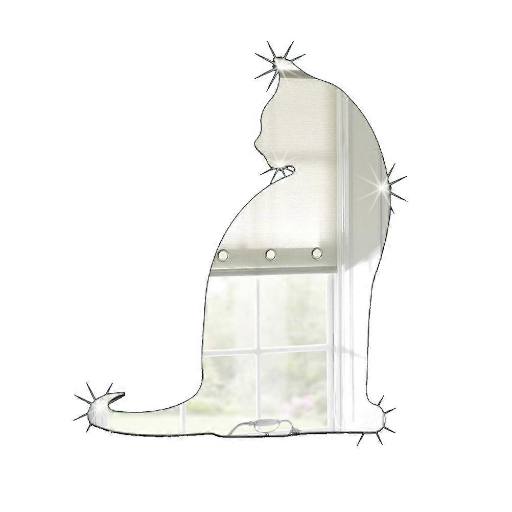 Wall Sticker Mirror Surface Cat Pattern for Home Decoration 2Pcs Silver