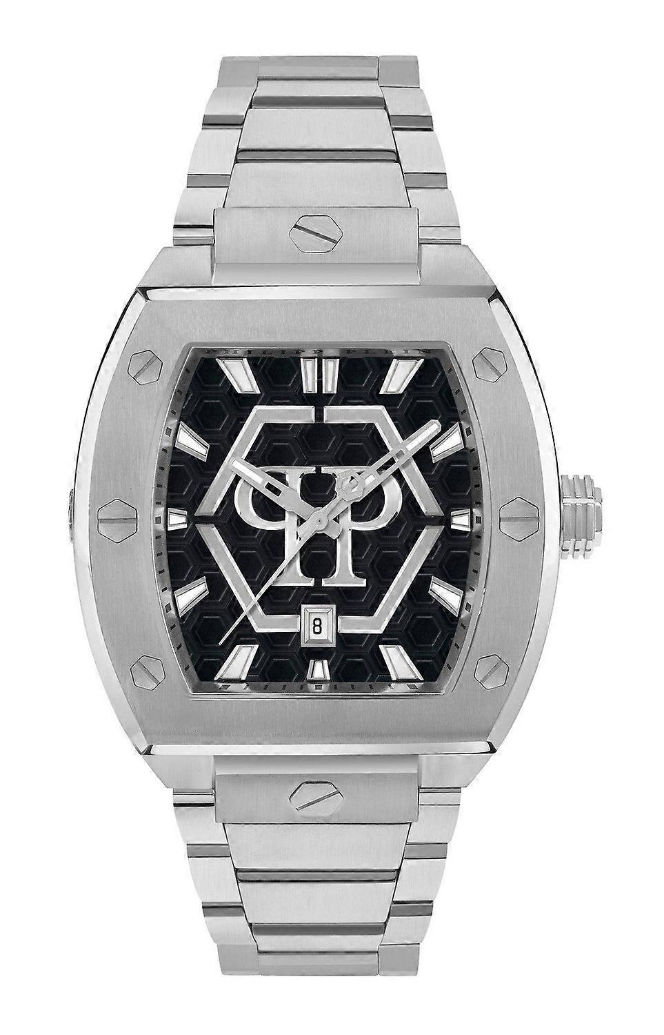 Philipp Plein Men’s Hexagon Phantom 44 mm Black Guilloché Bracelet Watch PWPUA0725