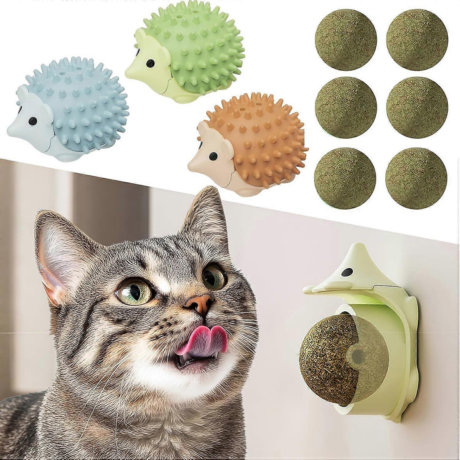 3pcs Catnip Ball Toys with Rubbing Shell, Lickable Roller Catnip Toys for Cats Chew, Edible and Refillable Kitten Toys, Teeth Cleaning Dental Indoor C