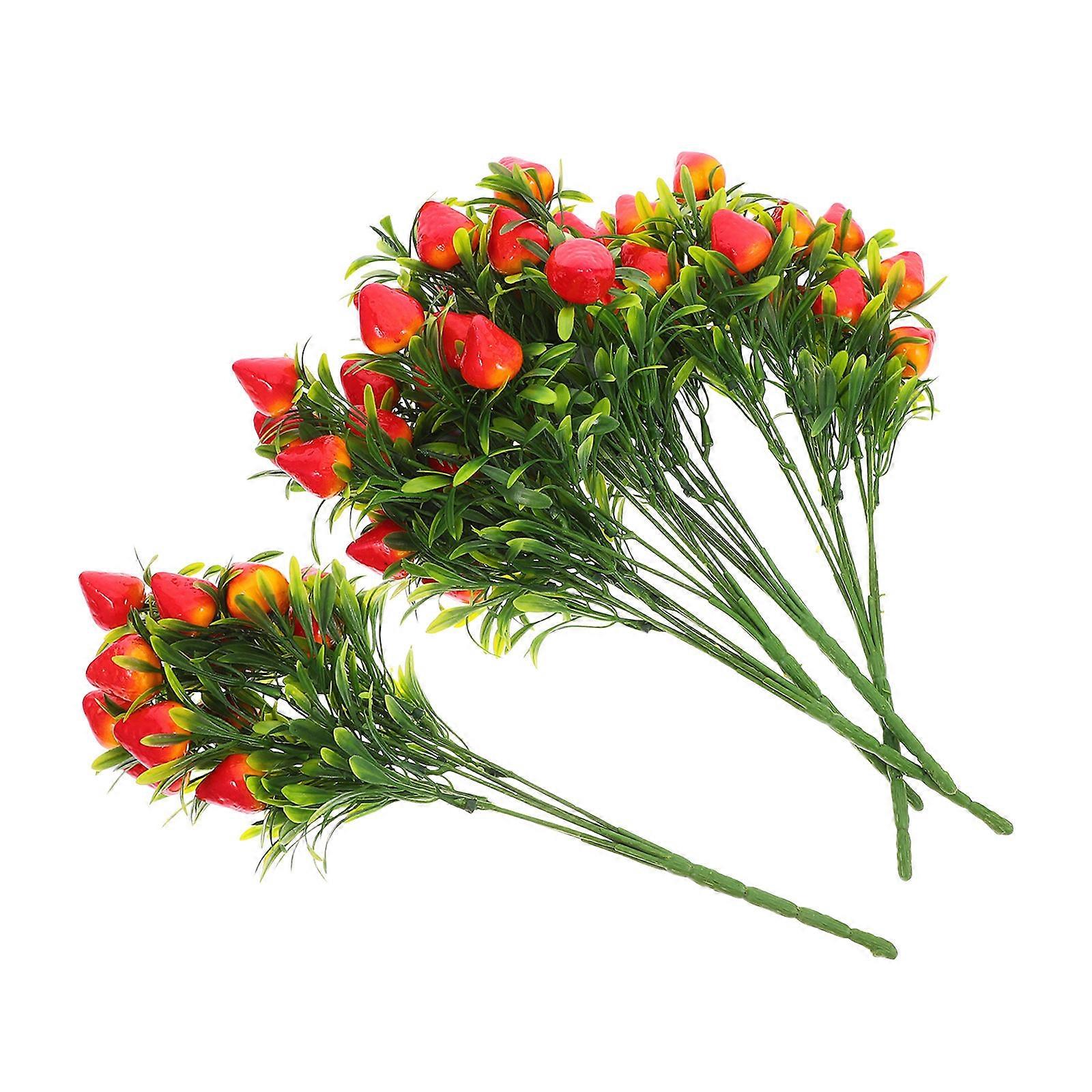Artificial Strawberry Stem 25Pcs Decorative Use Faux Fruit Branch Ideal For Home Flower Arrangements 27X21X0.9Cm