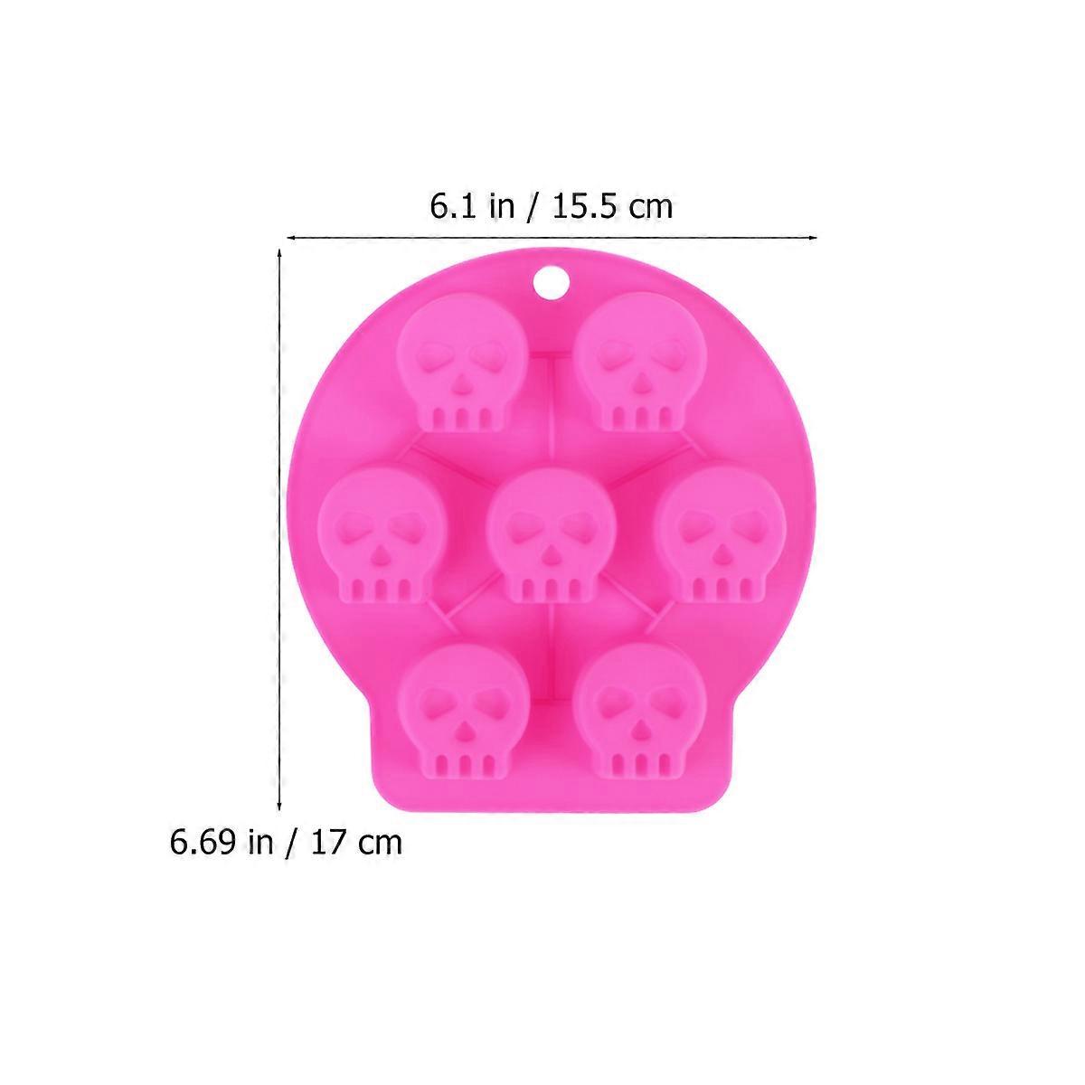 Silicone Skull Ice Cube Mold for Ice Making Pink Tray with 7 Cavities