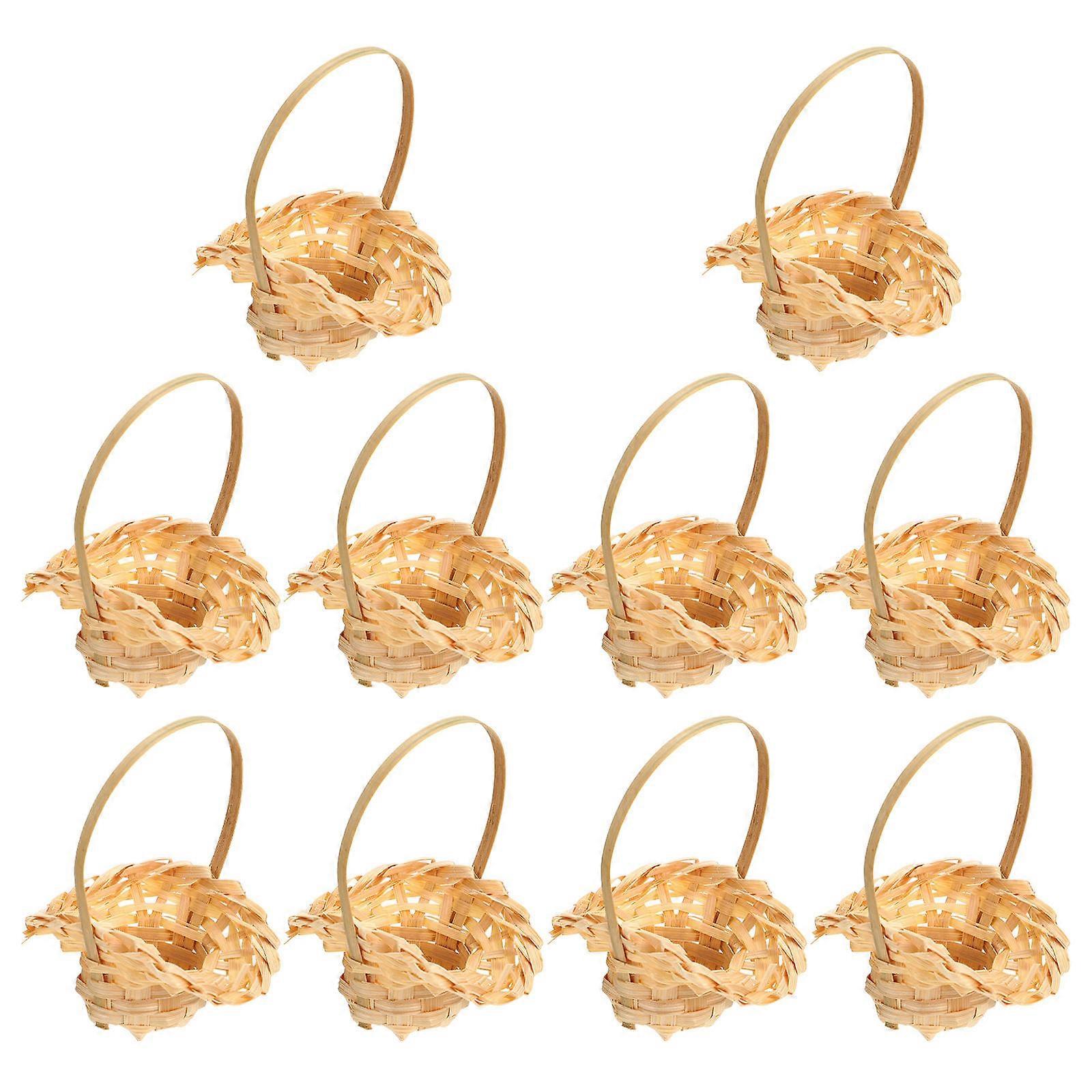 Bamboo Hand-Held Basket 10Pcs Khaki Woven Basket with Space-Saving Storage Function for Decor