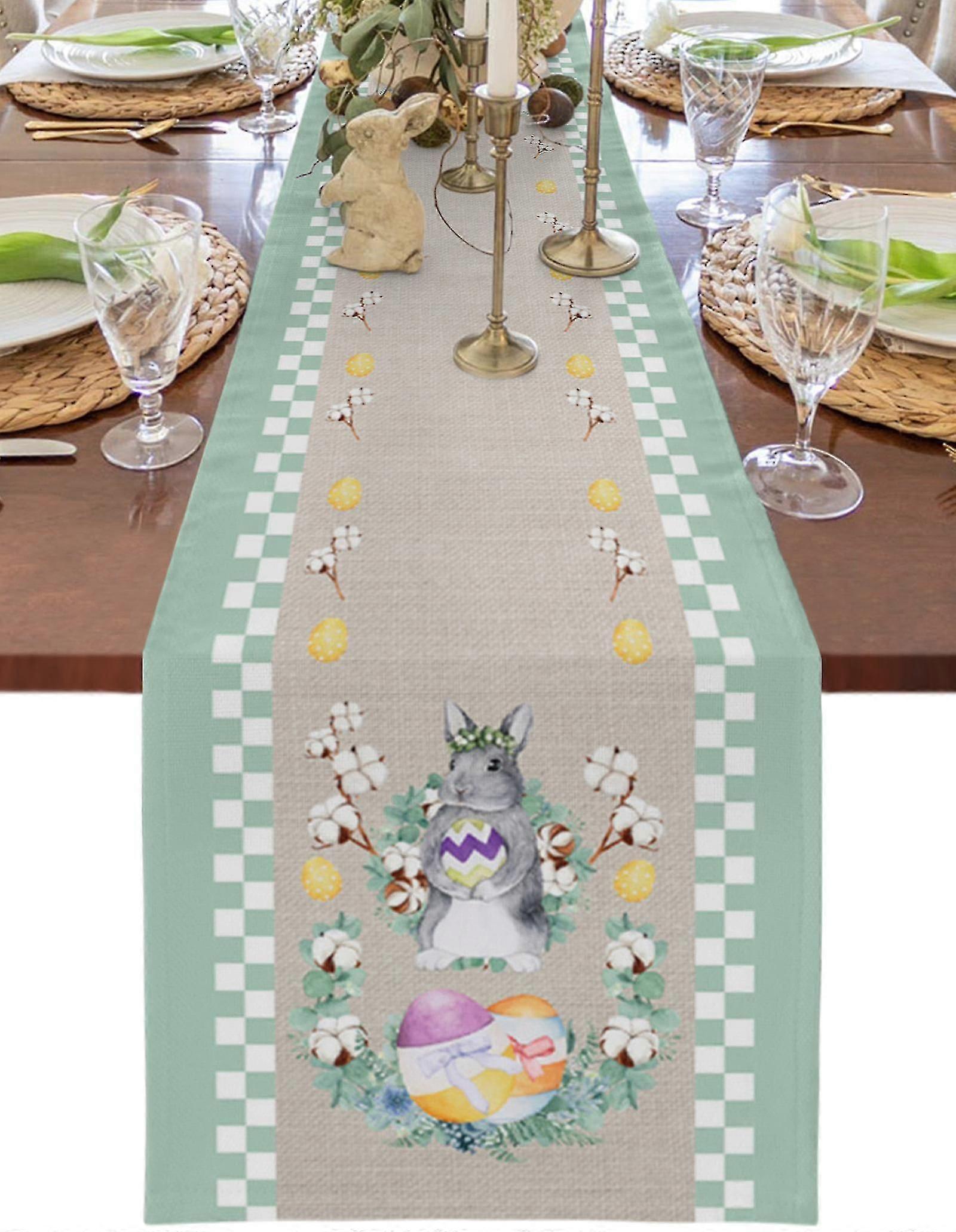 Easter Plaid Bunny Eggs Rabbit Table Runner Wedding Party Table Decorations For Home Decor Gift Favor Placemat Tablecloth