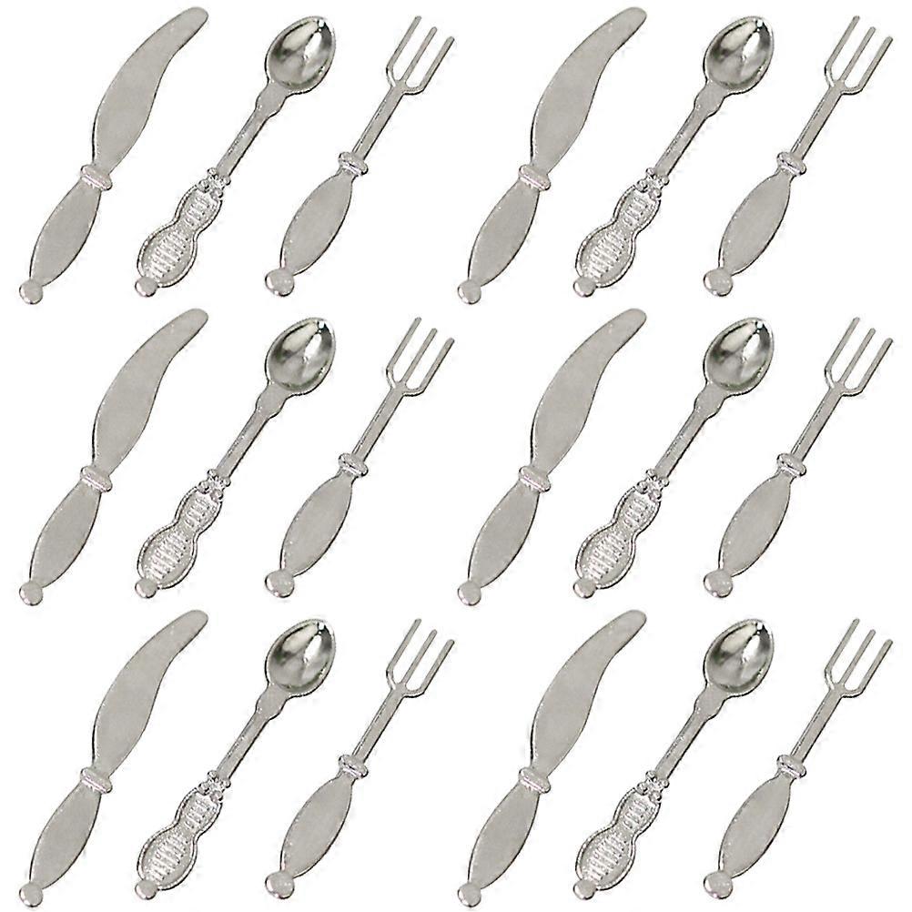Miniature Tableware Kits Silver Forks Spoons Cutters for Decor 18Sets