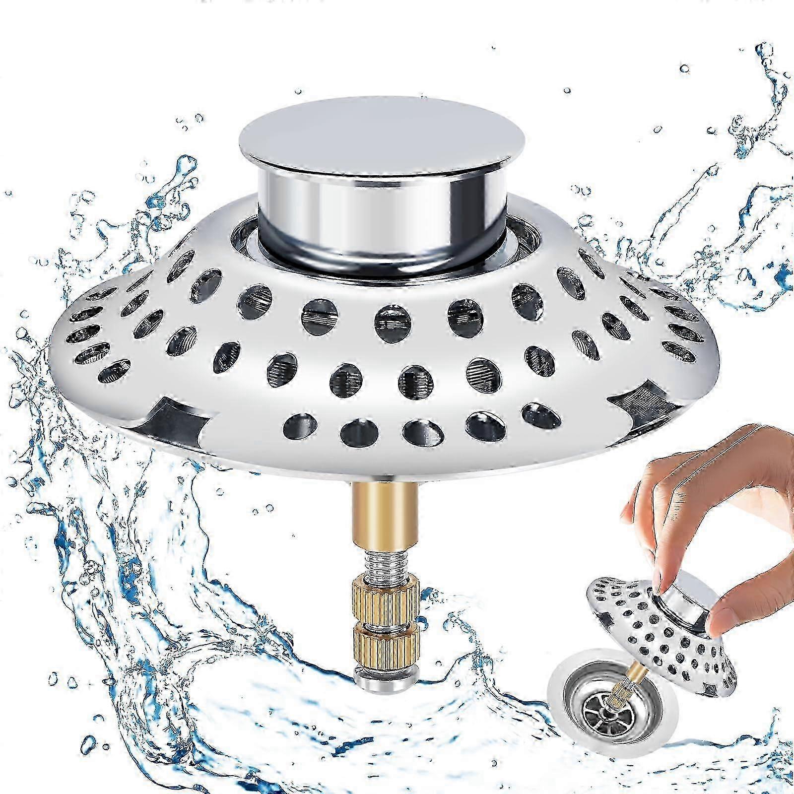 2-in-1 Badewannenstöpsel mit Haarsieb, mit Filtrationsdesign, Abflusssieb Badewannenhaarfänger, höhenverstellbar aus Messing 26s