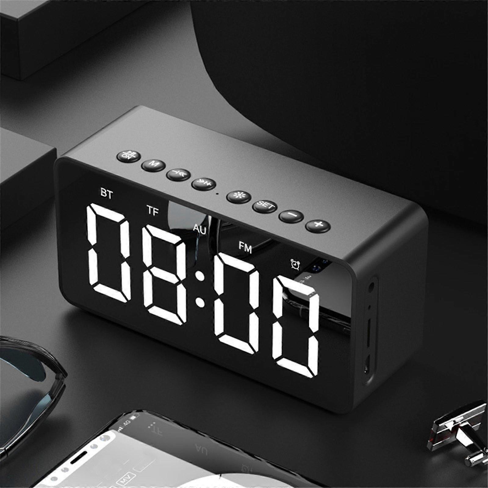 3 in 1 Alarm Clock Digital Clock with Bluetooth Speaker Loudspeaker for PC Mirror Big LED Display Hands Calls Support Card AUX, Bluetooth Headset