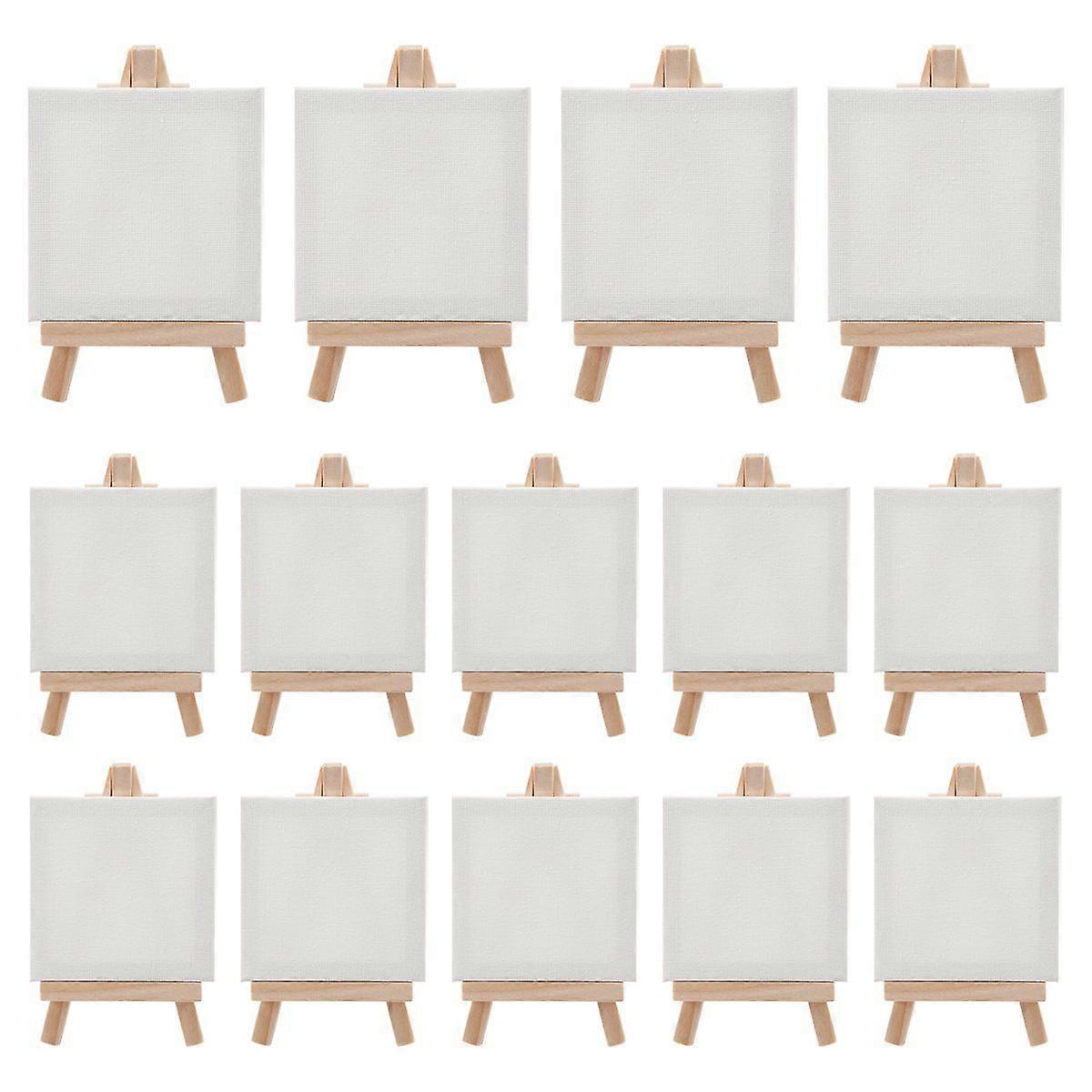 14Pcs Mini Canvas and Easel Brush Set, Canvas 4X4 Inch