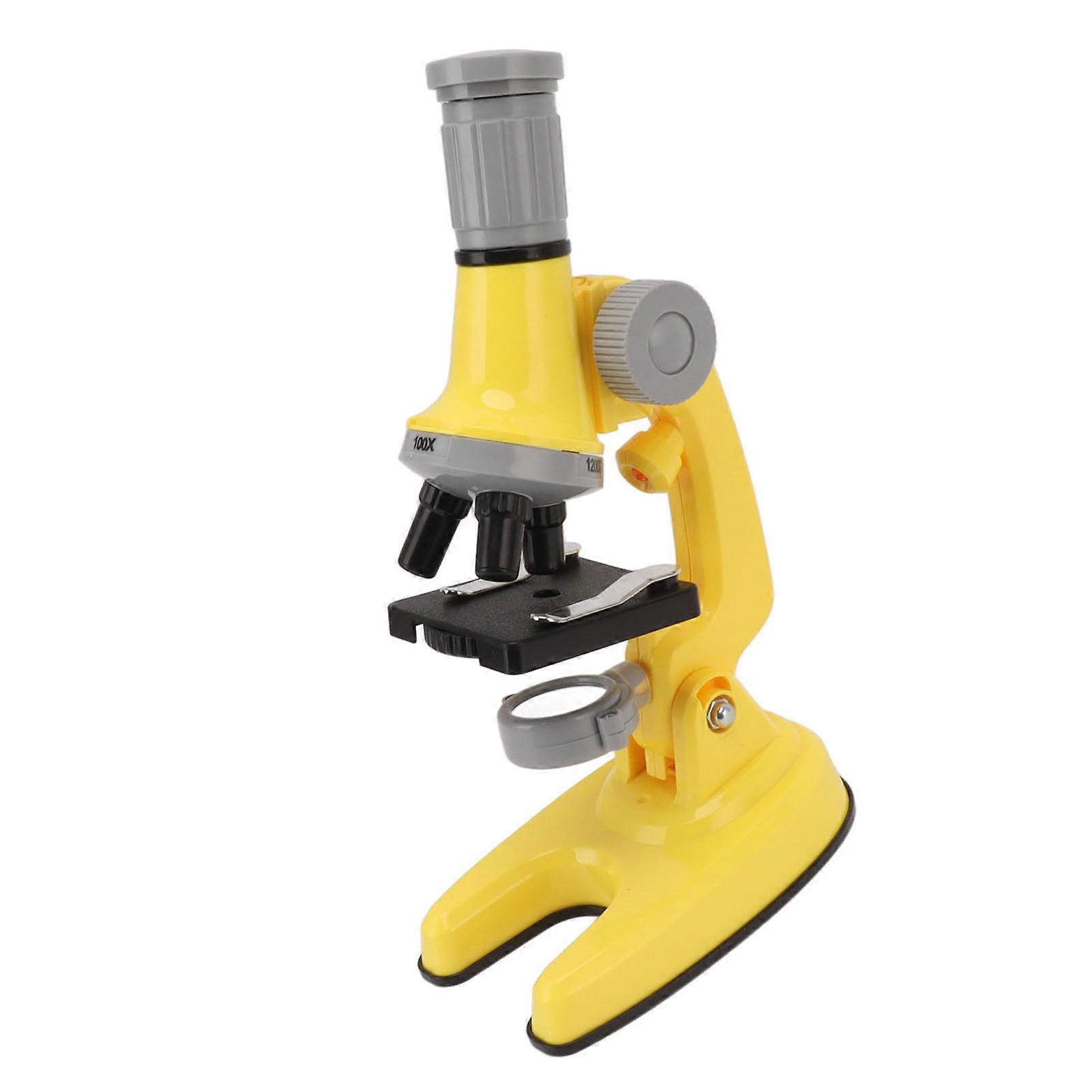 Microscope for Kids 100X 600X 1200X Zoom LED Light Science Microscope Kit for Children Student Yellow 