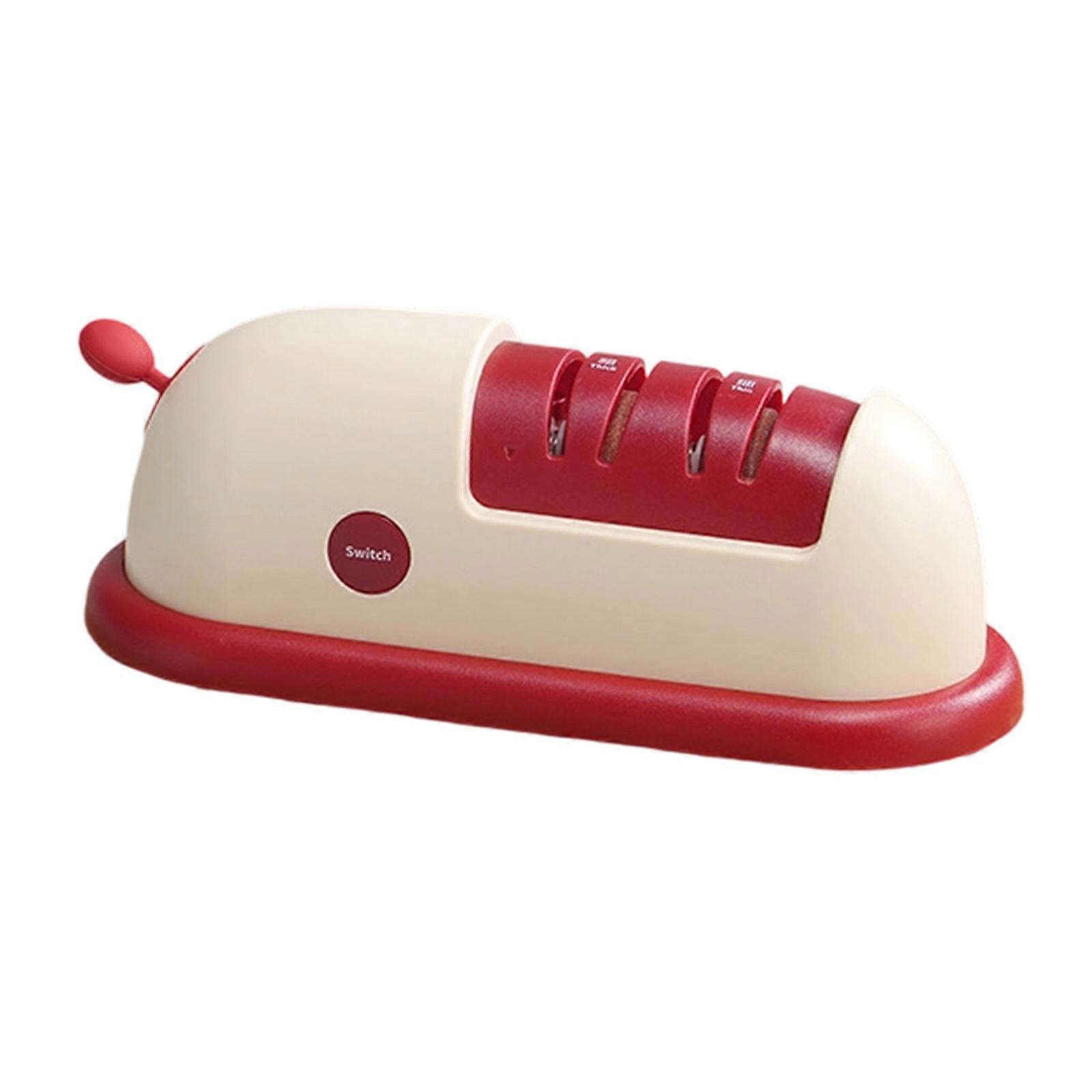 Automatic Blade Sharpener For Kitchen ABS Durable Construction Ergonomic Handle Effortlessly Operation For Various Cutter  Red beige