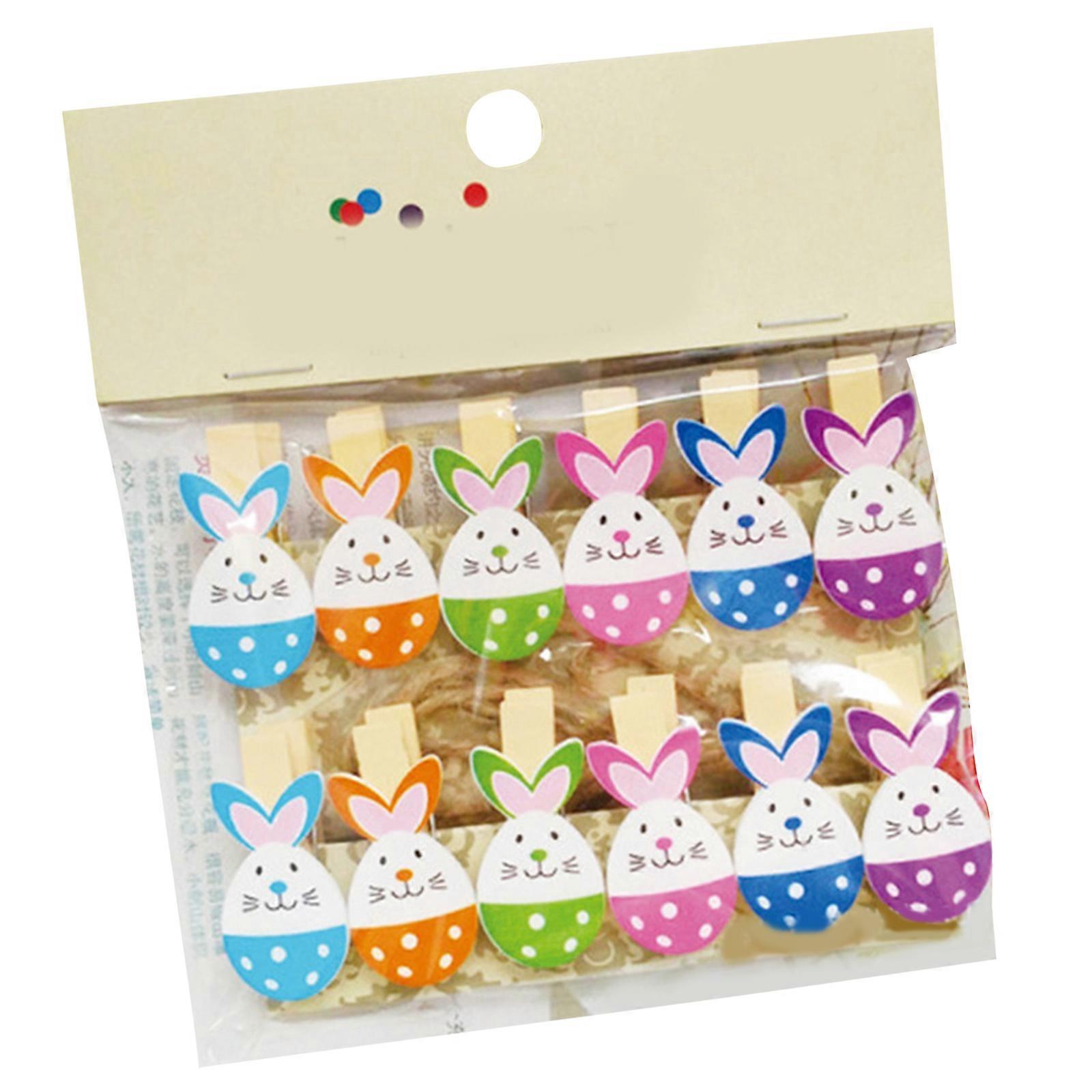 12Pcs Rabbit Wood Photo Pegs For Photos And Art Display Wood Peg Photo Clip with 1.5Yard String For Easter Decoration Multicolor