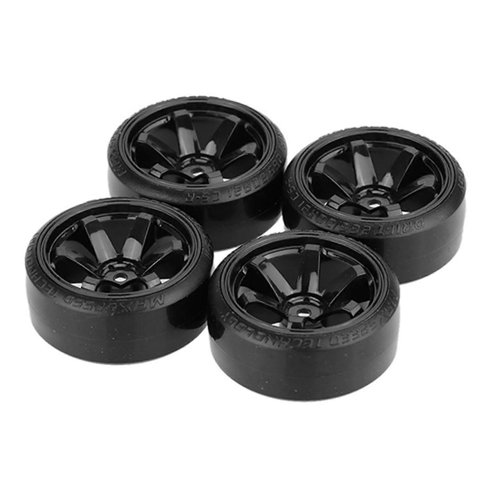 4 件汽车轮胎轮辋硬轮轮胎适用于 1/10 漂移 Rc 汽车黑色