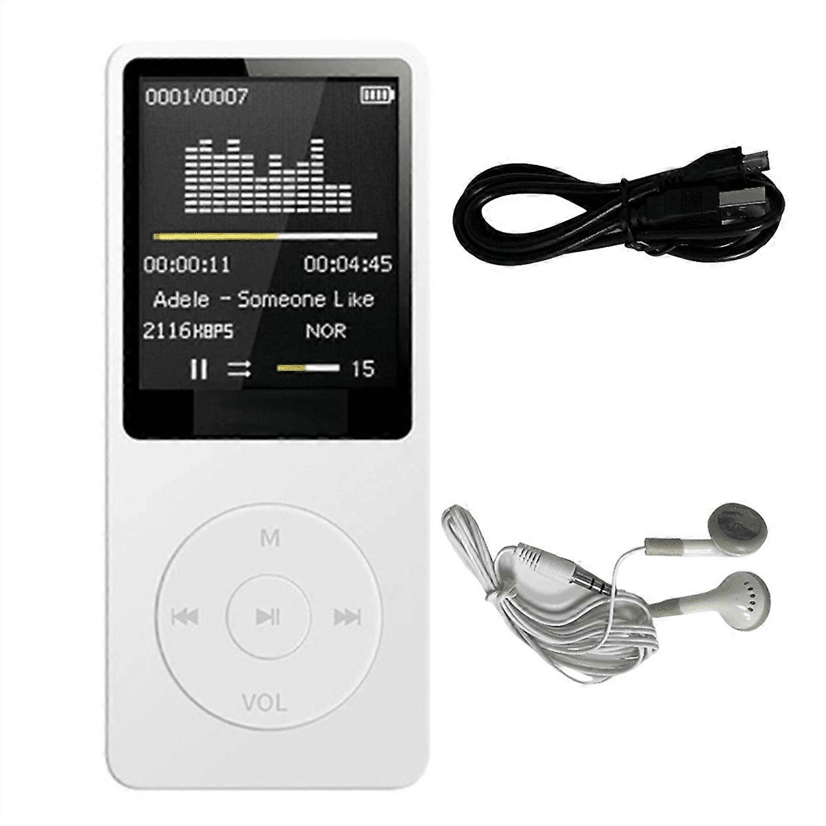MP3 Player USB Charging Record Digital Display Screen Media Portable Running Walking Music Play White
