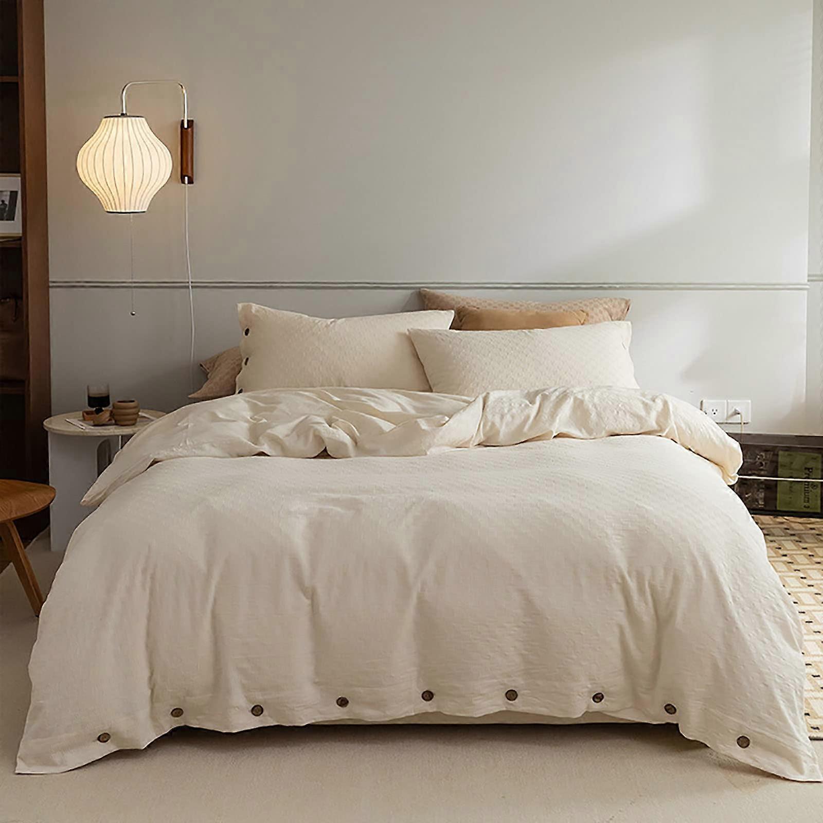 Duvet Cover King Size Textured Luxuriously Soft Breathable 4Piece Bedding Set With Button Closure White