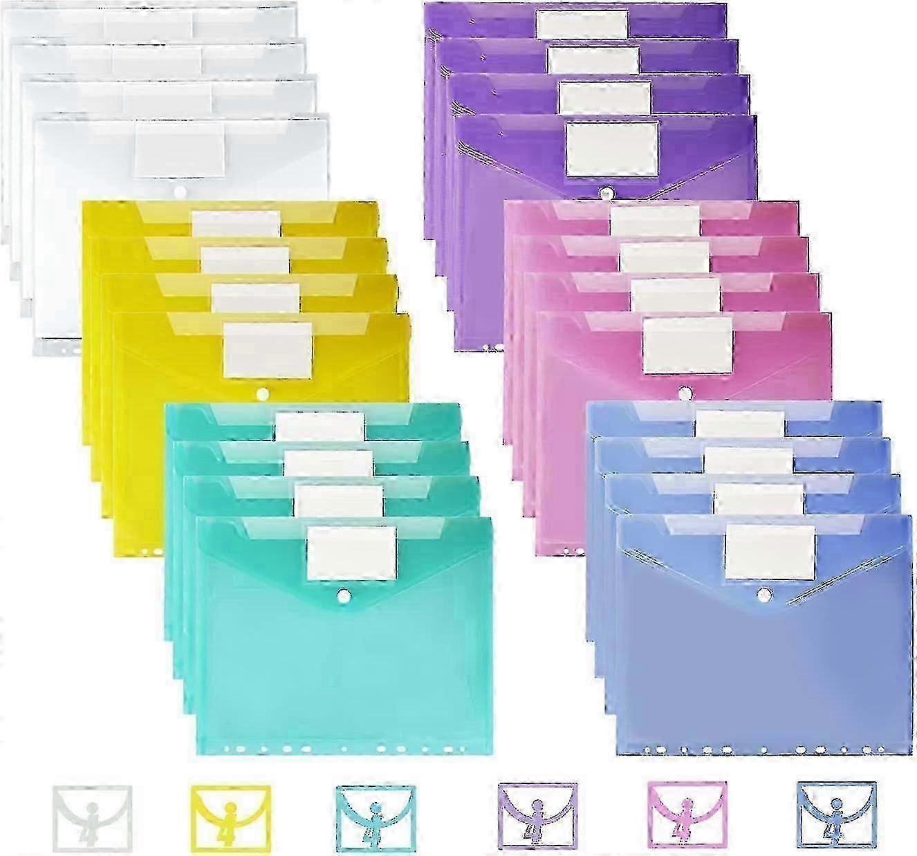 Set of 24 A4 plastic pockets, document holder pockets with flap hk