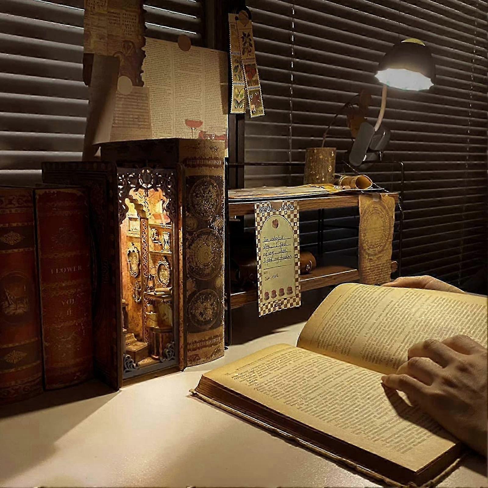 DIY Book Nook Kit 3D Wooden Book Model Puzzle Building Kit Bookshelf Insert Decor Home Table Ornament