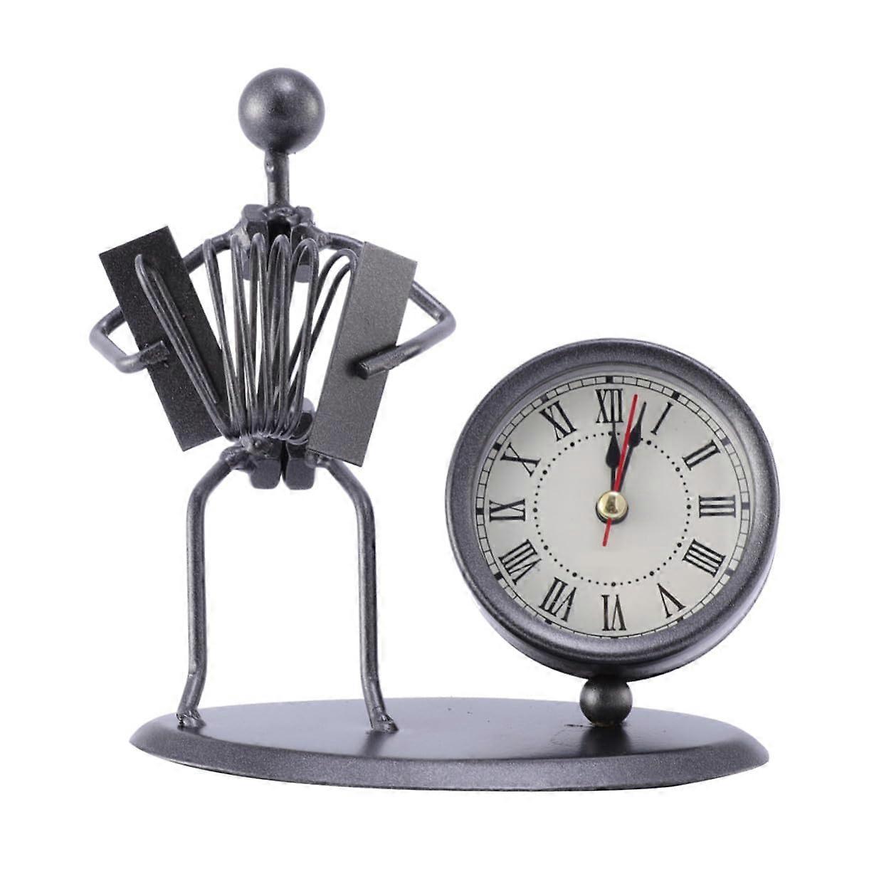 Vintage Iron Art Desk Clock Decorative Retro Table Timepiece for Home Office Shelf