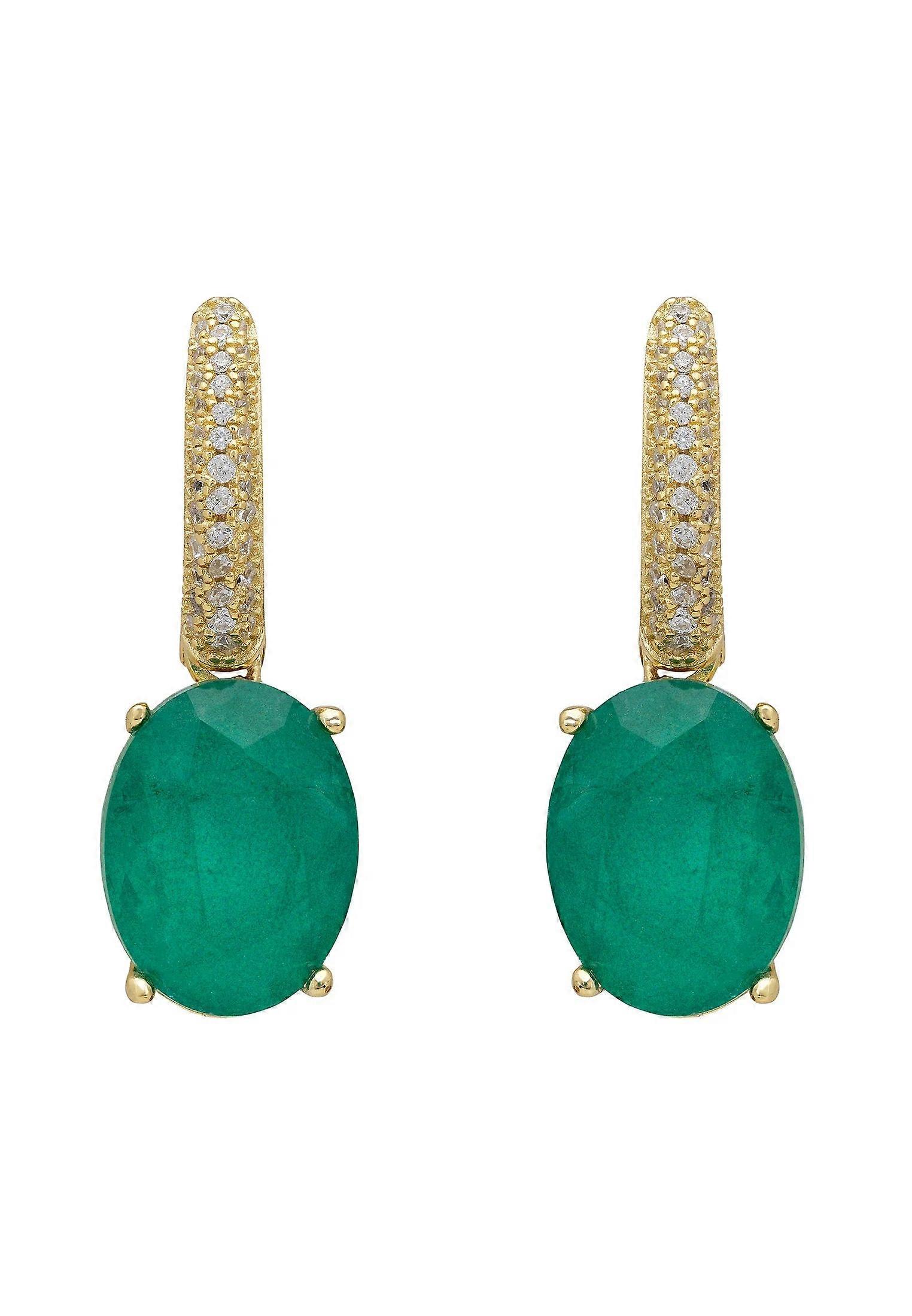 Latelita Gold Oval Drop Earrings with Lab-Created Colombian Emerald and Simulated Diamonds for Women