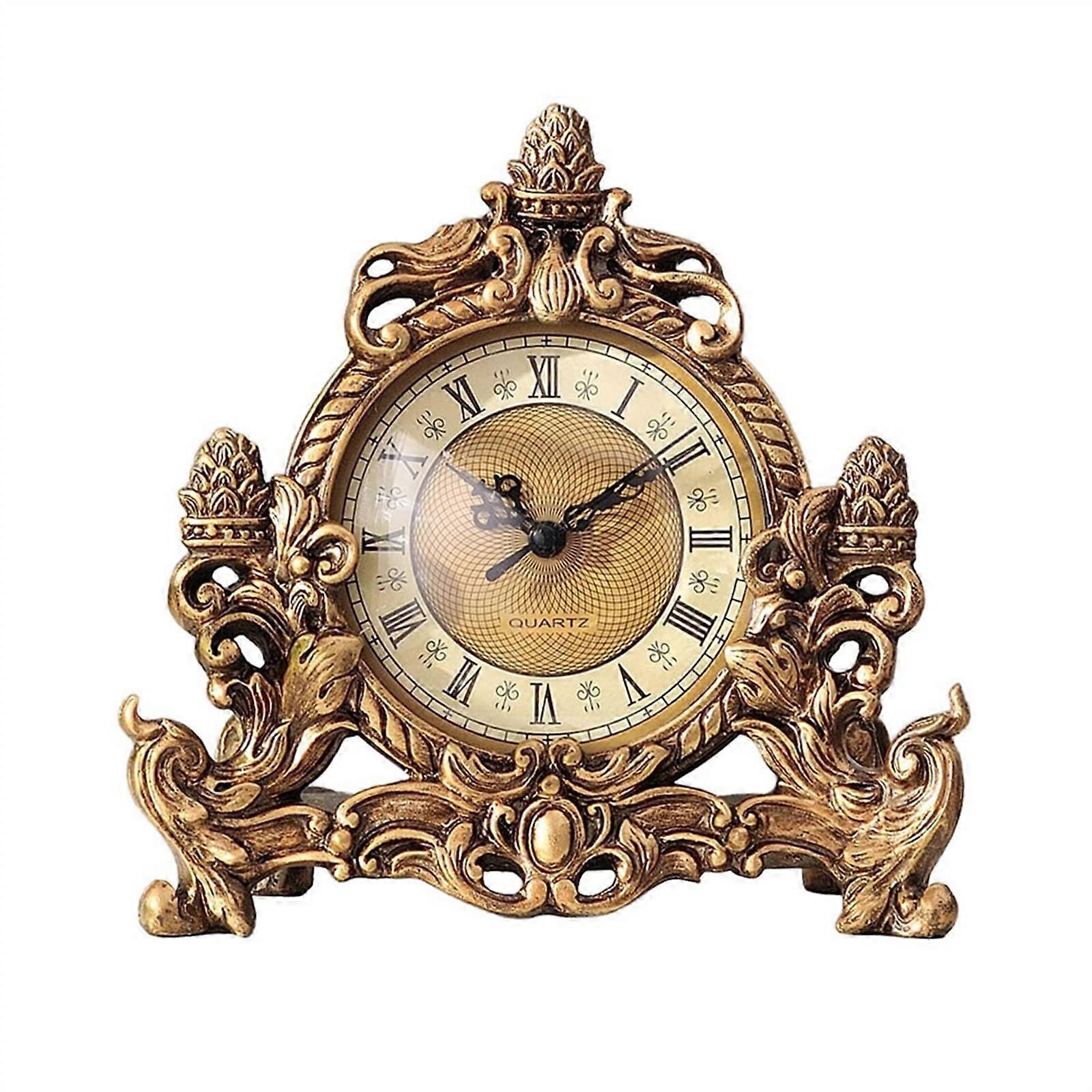 Retro Table Clock with Durable Resin, Silent Movement for Living Room Bedroom Office Decor
