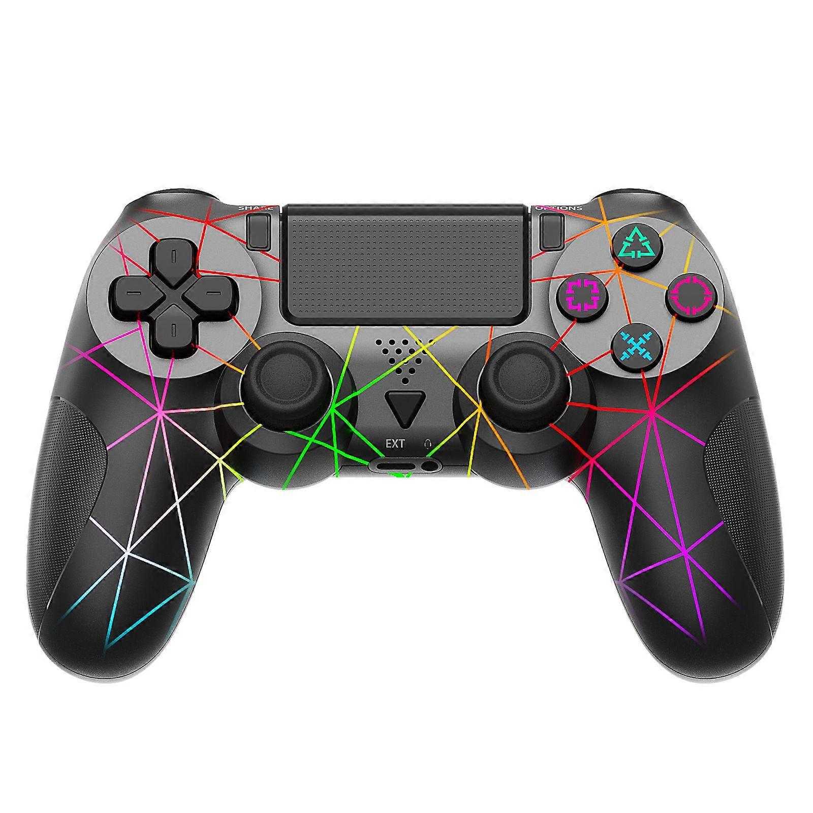 Wireless Game Controller for PS4/PC with Bluetooth, RGB Lighting, Gyroscope, Vibration and Touchpad - Lightning/Line Pattern