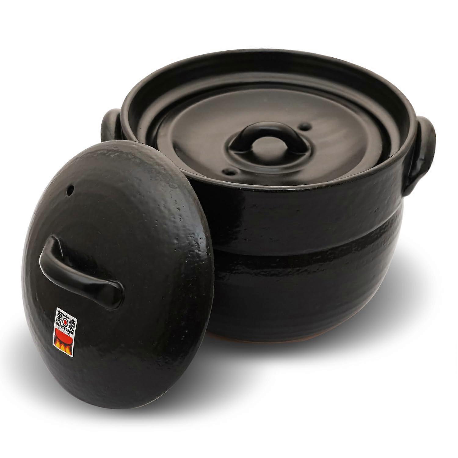 Earthenware Donabe Rice Cooker with Double Lid for Fluffy Rice, 34 Cups