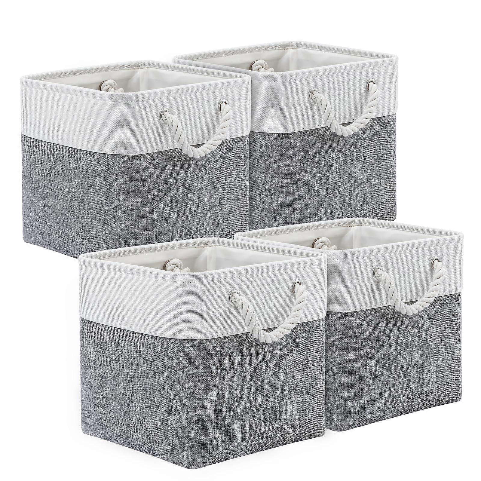 Cube Storage Box Set Of 4 Fabric Baskets With Handles Foldable Cupboards Wardrobe Shelves Clothes Toys Towels Bathroom