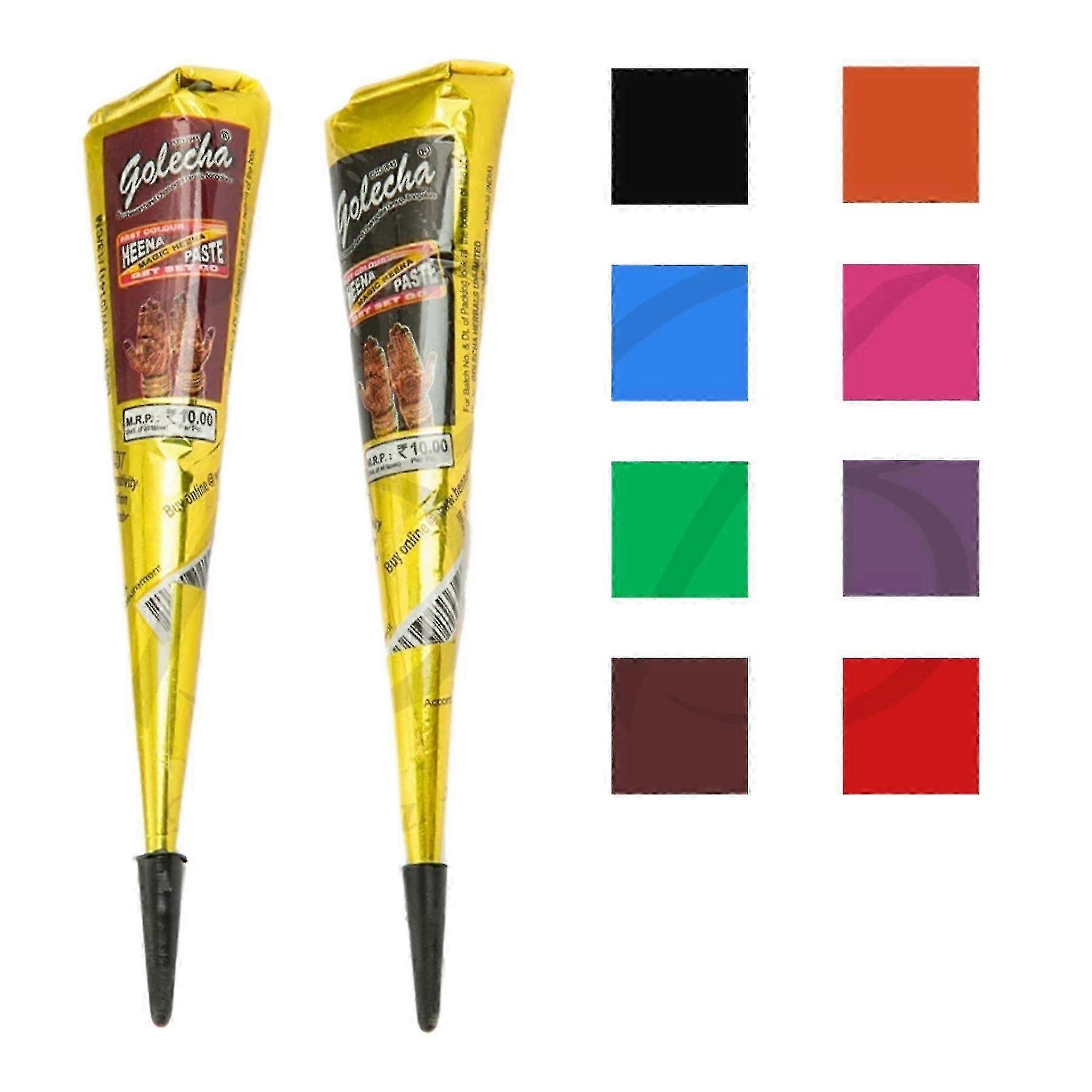 x Golecha Temporary Colour Henna Mehndi Paste Natural Cone 25g Colours