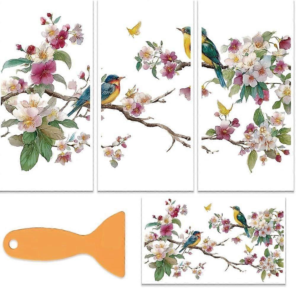 3 Sheets/Set Rub on Transfers for Crafts 12x6 Inch Branch Bird PVC Furniture Decals Reusable Waterproof Transfers Self-Stick Flower Pattern Transfer w