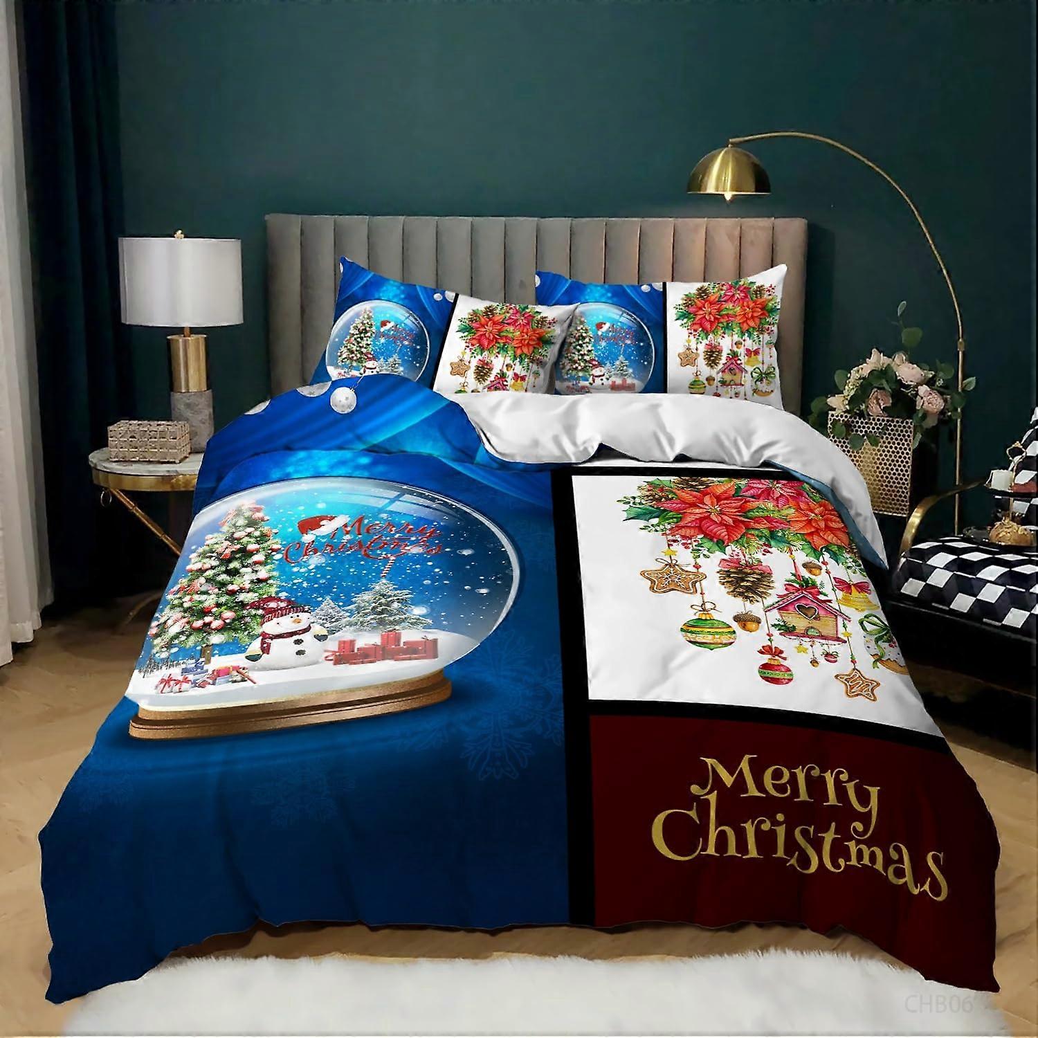 Christmas Duvet Cover Set Queen Size Santa Claus Print 100% Cotton Bedding with Hidden Zipper