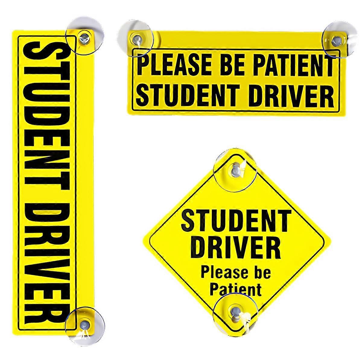 Beginner Driver Car Sign Set of 3 Bright Yellow Student Driver Stickers with Reusable Suction Cup