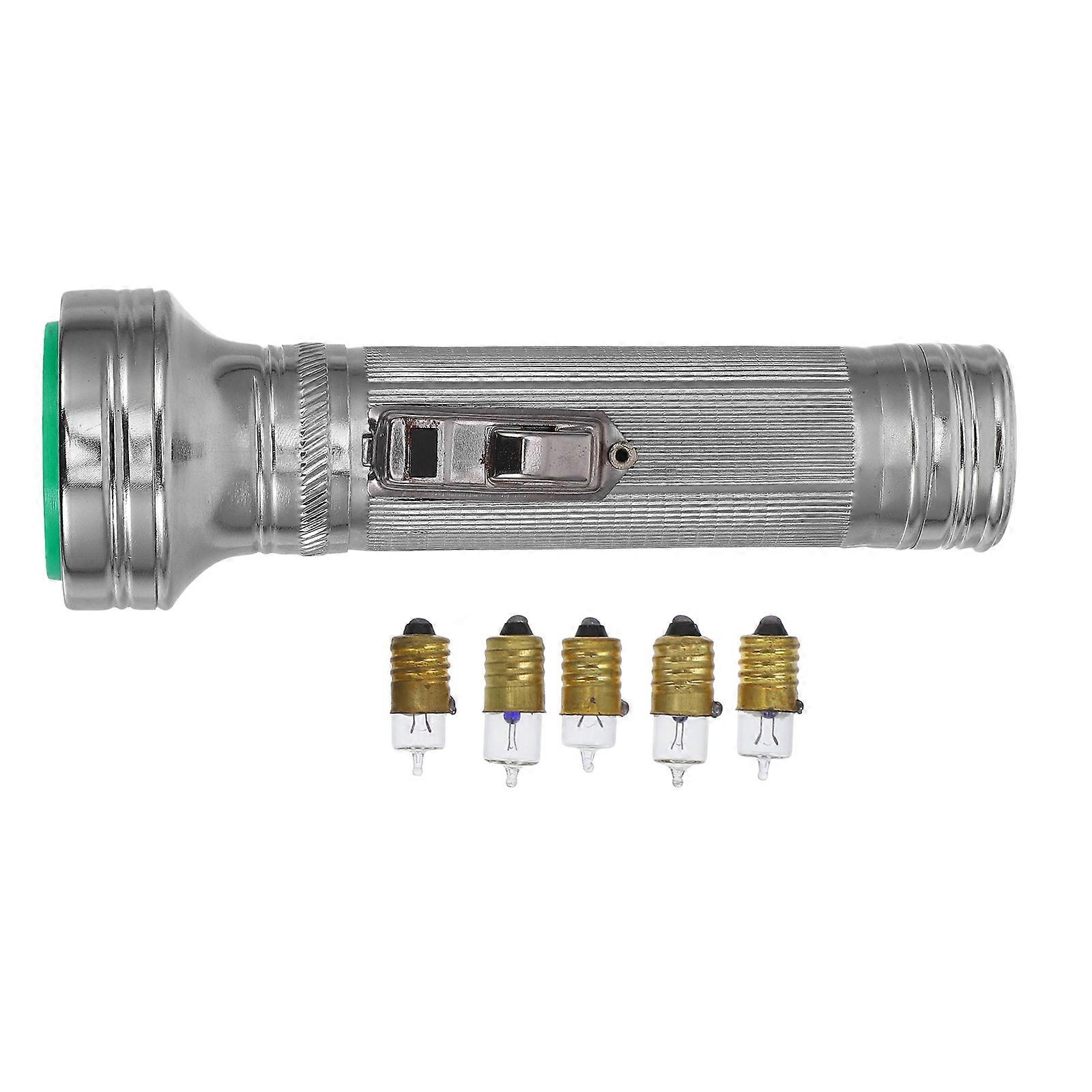 Handheld Silver Vintage Flashlight for Outdoor Use Featuring Bulbs