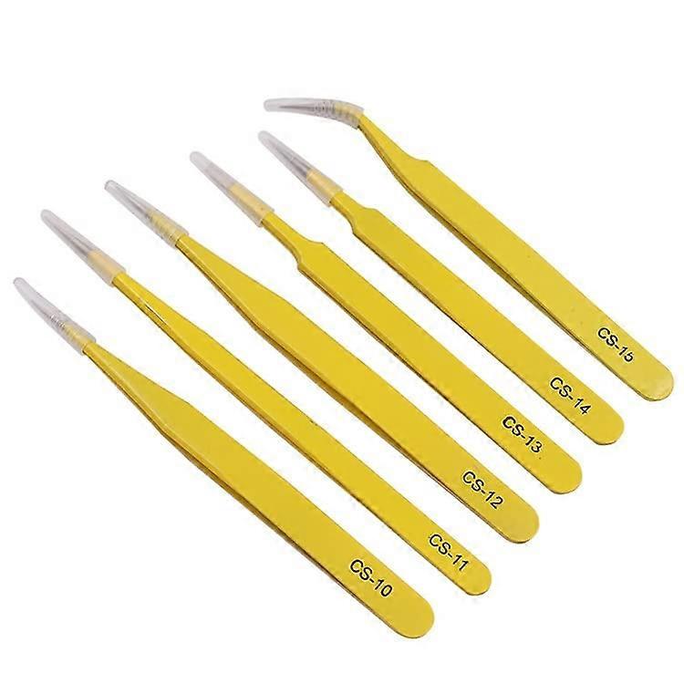 6PCS Stainless Steel Tweezers Set with Precise Clamping for Electronics and Eyelash Eyebrow