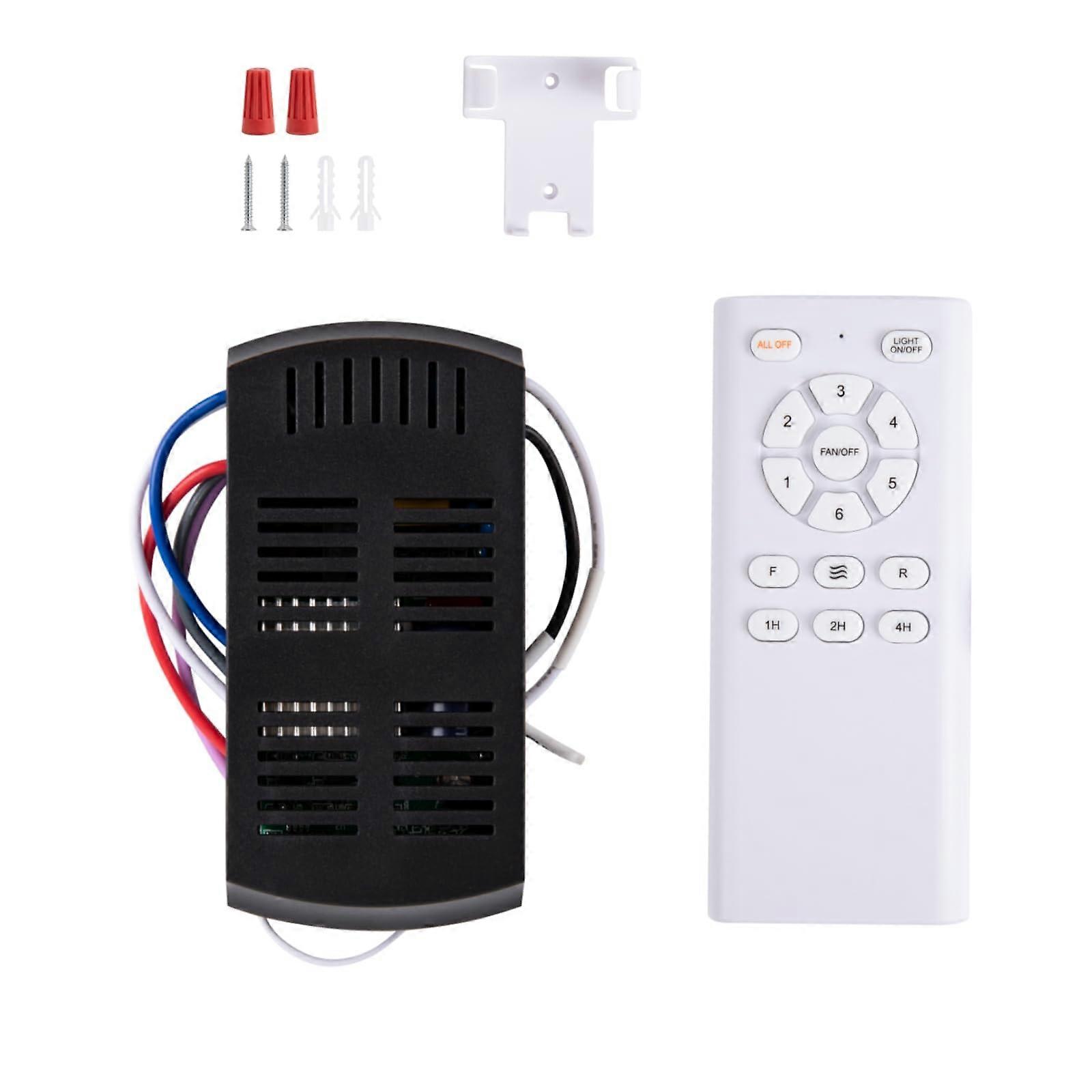 Universal Ceiling Fan Remote Control Kit with Receiver, 6Speed DC Motor, Light Dimmer, WallMount