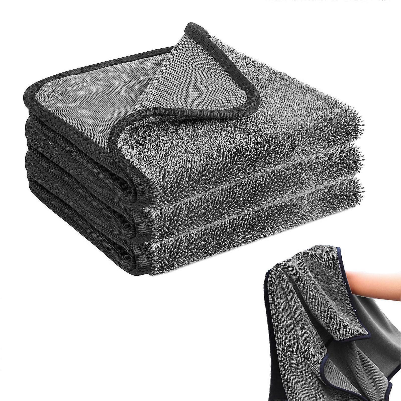 3 Pcs Super Absorbent Microfiber Bath Towels for Shower and Car, Fast Drying Reusable Cloths, Gray