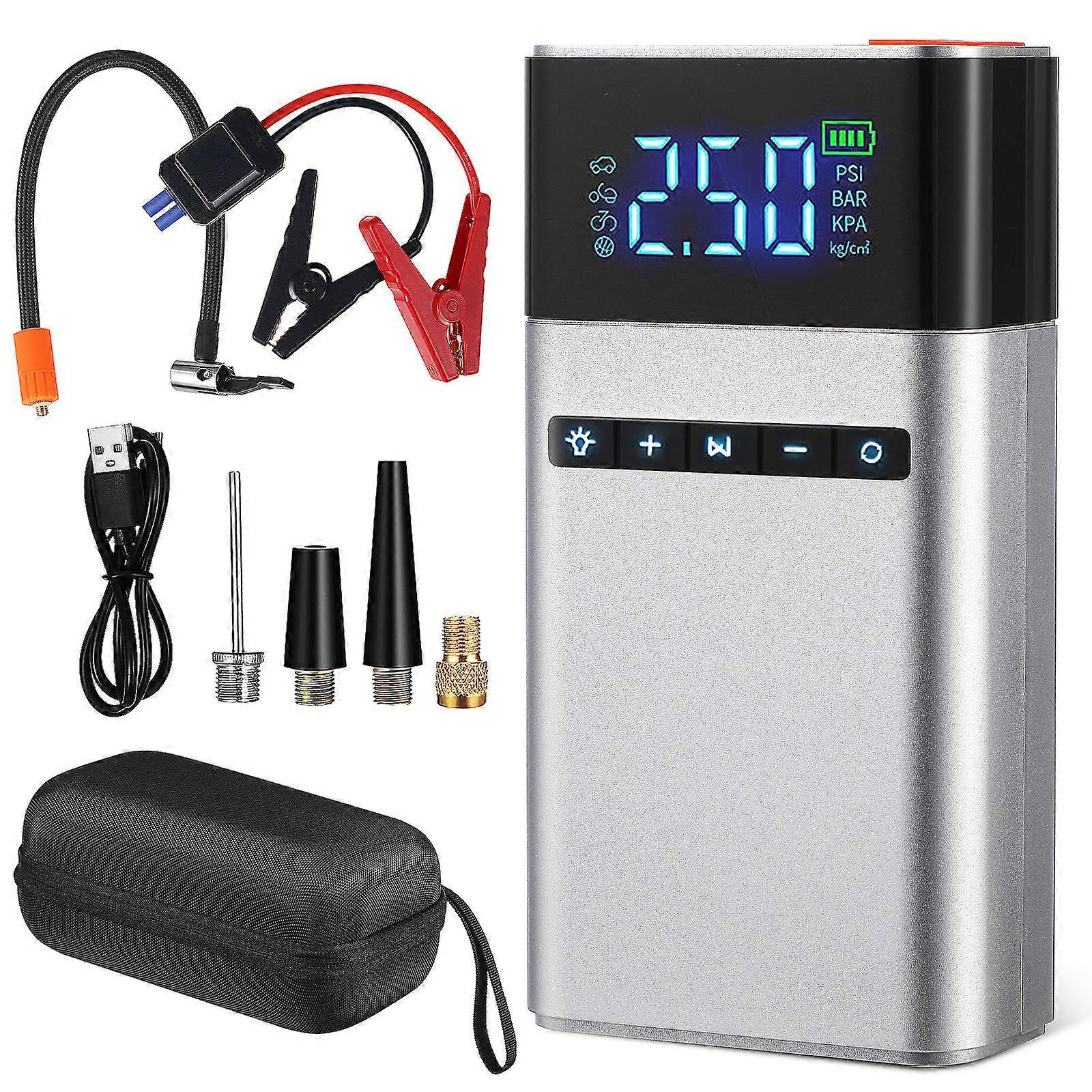 Car Jump Starter Tire Inflator Portable Power Bank with Display Screen 12000mAh