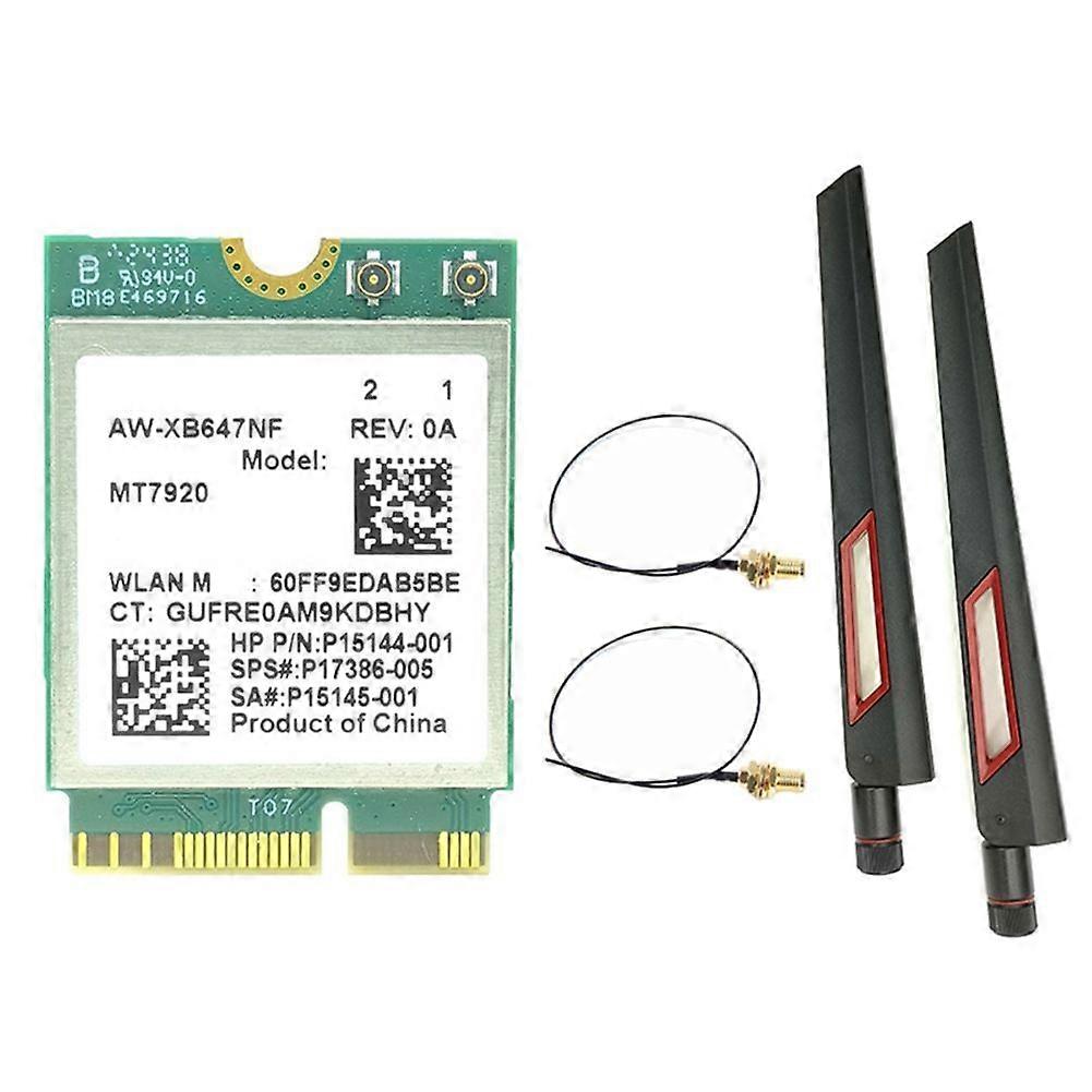MT7920 WIFI6 Card 1800Mbps Bluetooth5.2 2.4G/5.8G M.2 NGFF Wireless WiFi Adapter Card for Win10/Win11+10DB Antennas