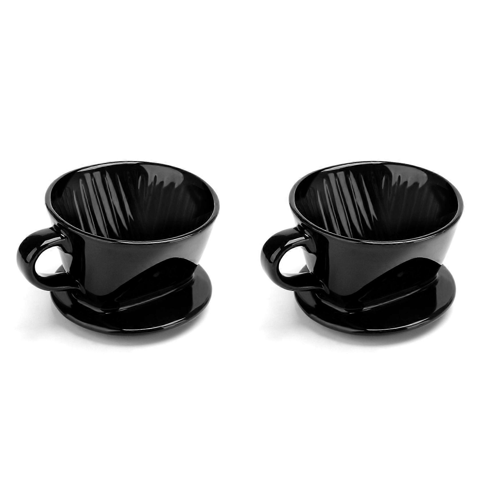 2X Coffee Filter Cup, Single Cup Black Ceramic Coffee Dripper, Reusable Filter Drip Holder S