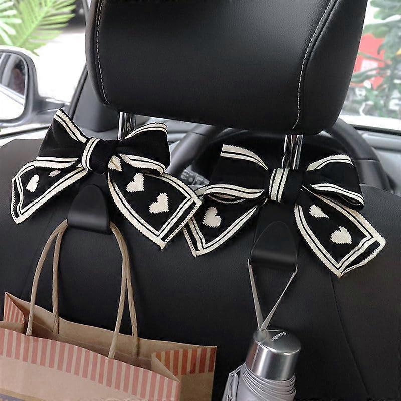 2pcs Universal Car Headrest Hooks with Stylish Bowknot Design for Handbags and Groceries