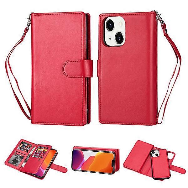 Compatible with iPhone 13 Mini - Practical 9-Card Wallet Case Red