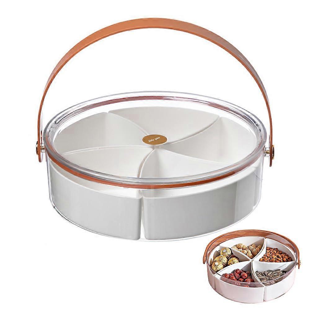 Serving Tray with Lid, 5Compartment Round Snack Container with Handle for Nuts, Candy and Fruit (White)
