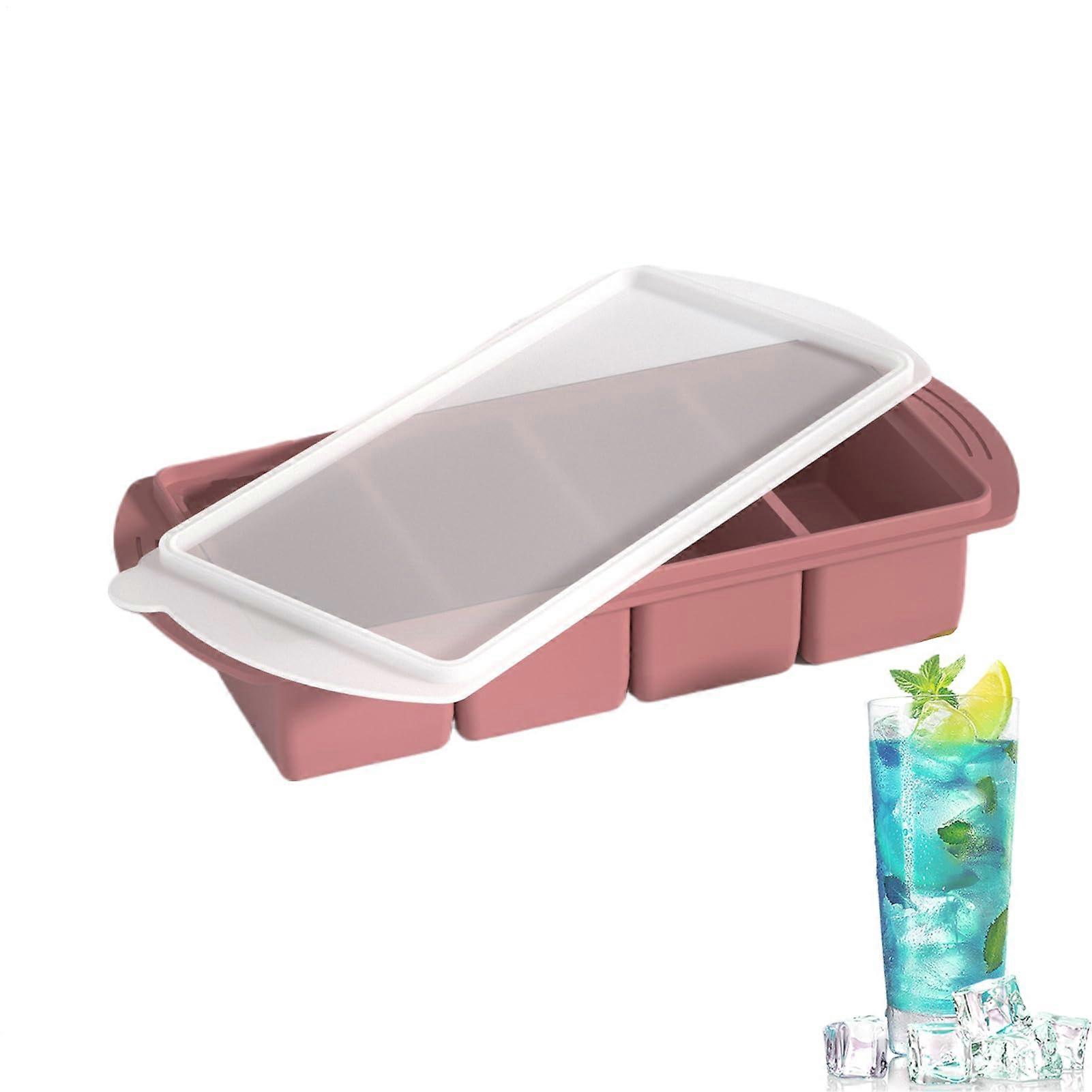 Silicone Freezer Molds with Airtight Lid, 4Cavity Stackable Soup Storage Container, Pink