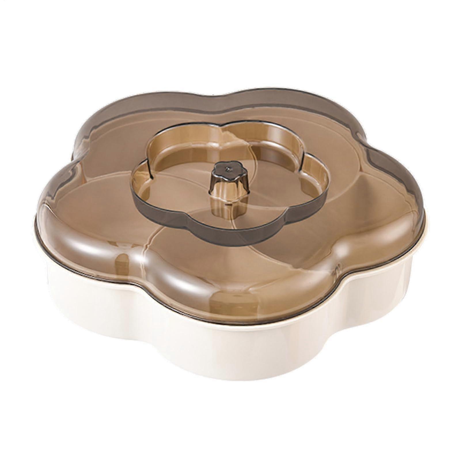 Snack Serving Tray with Lid, LeafShaped 5Compartment Dry Fruit Bowl, DustProof Snack Organizer