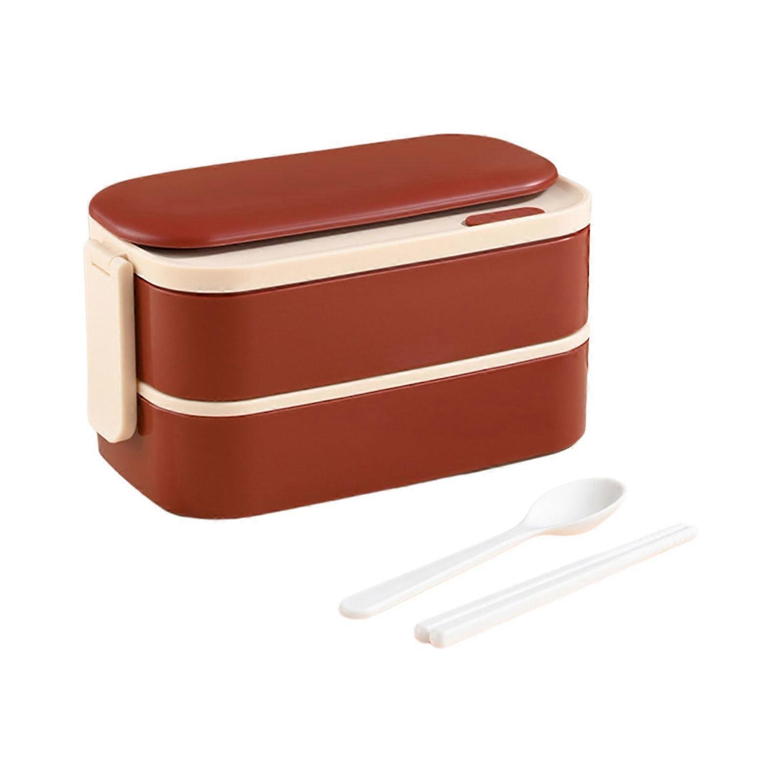 Stainless Steel Lunch Box 304 Double Layer Leakproof Microwave Safe with Spoon Fork Red