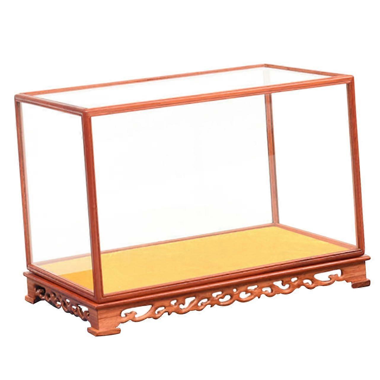 Glass Display Case with Solid Wood Base Dustproof Showcase for Figurines, Antiques and Home Decor